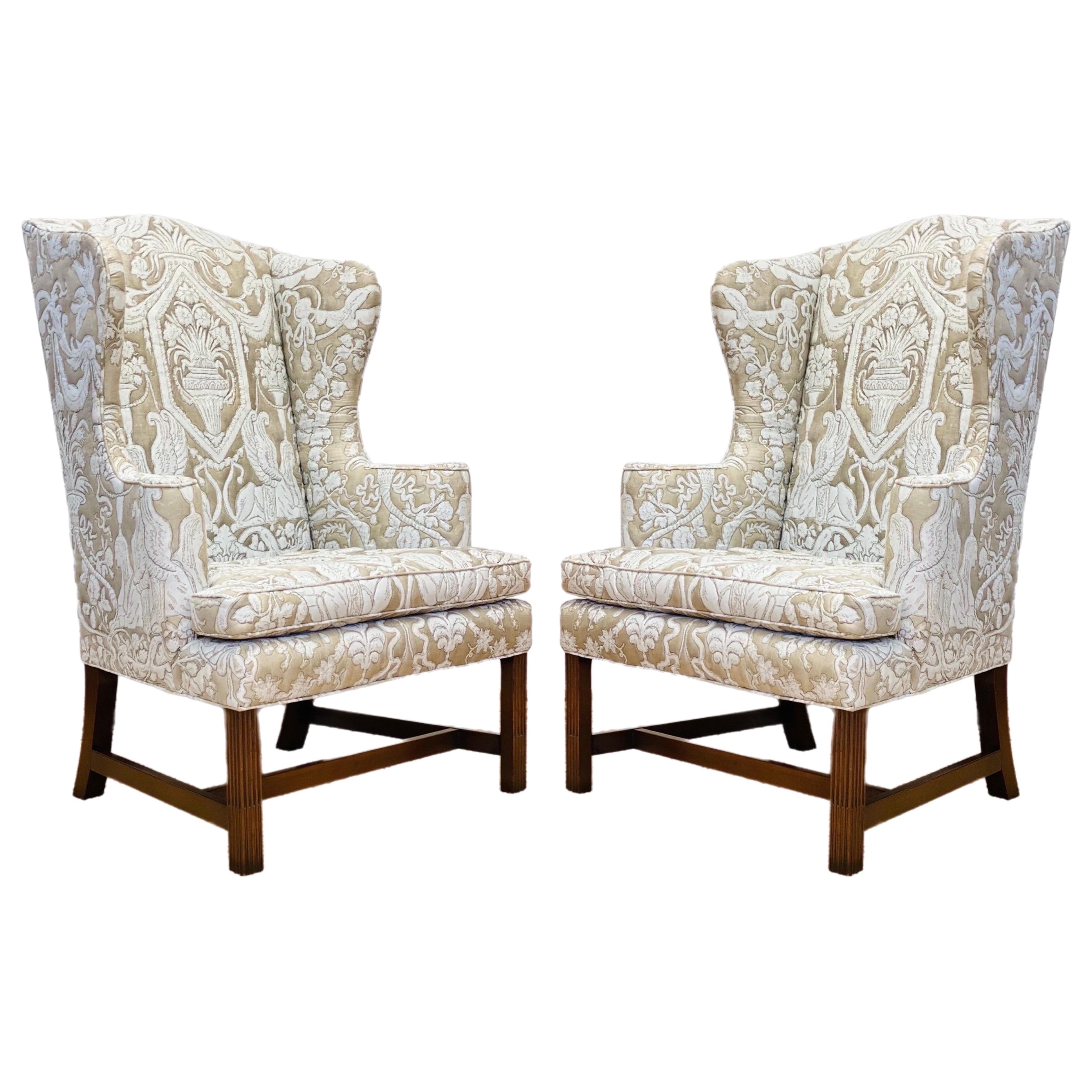 Kittinger Coloni Colonial Williamsburg Neoclassical Wingback Chairs 1960s - a Pair
