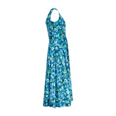 1960s Kitty Copeland Polished Cotton Green and Turquoise Dress