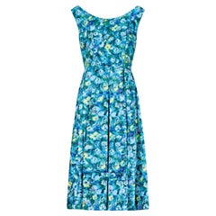 1960s Kitty Copeland Polished Cotton Green and Turquoise Dress