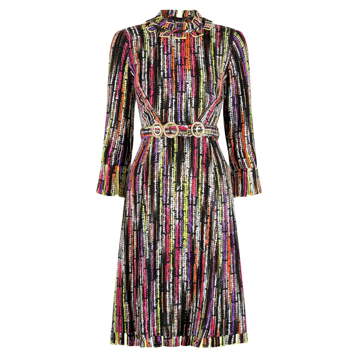 1960s Klevenhands Couture Woven Wool Dress With Matching Belt