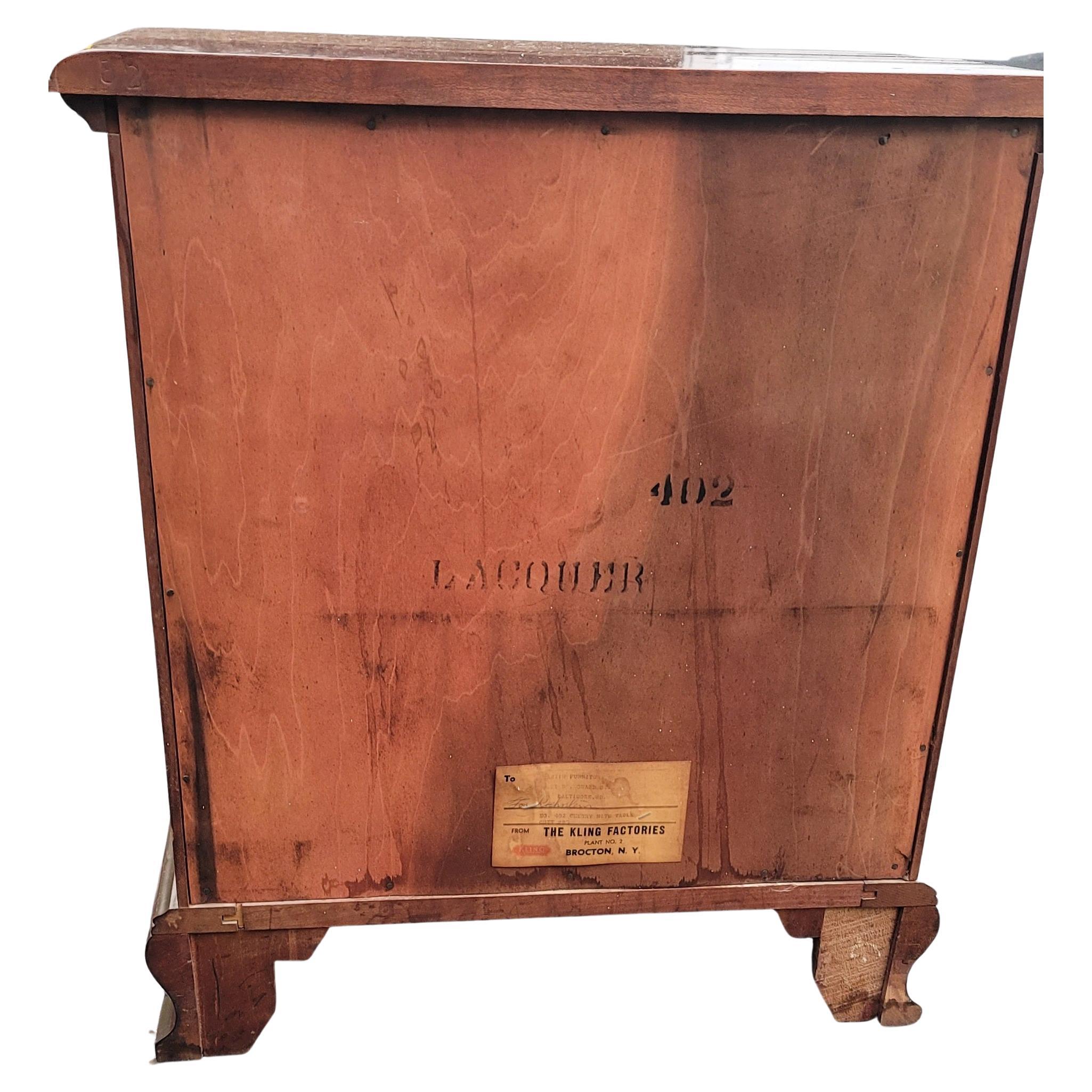20th Century 1960s Kling Factories Solid Genuine Cherry Chippendale Bedside Table  Nightstand