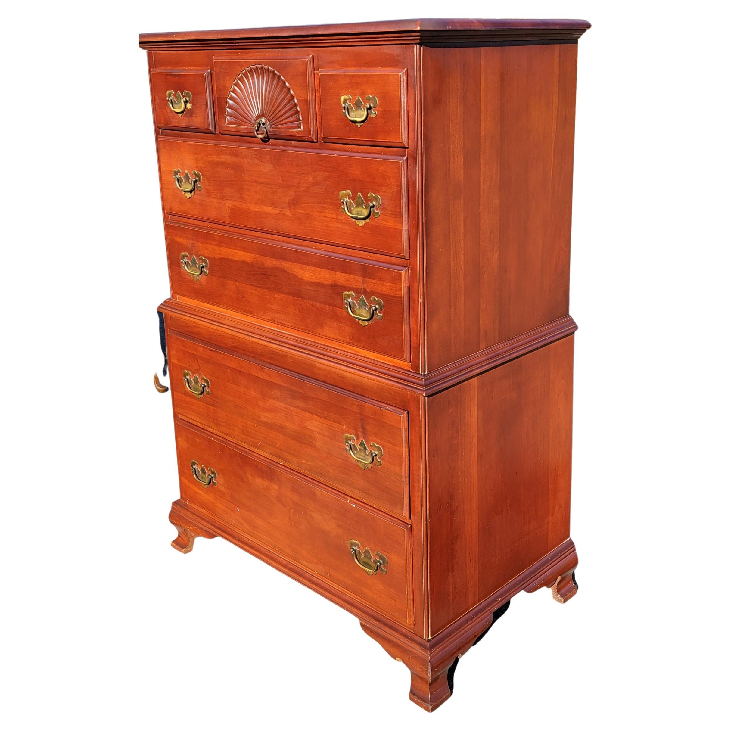 American 1960s Kling Factories Solid Genuine Cherry Chippendale Chest of Drawers