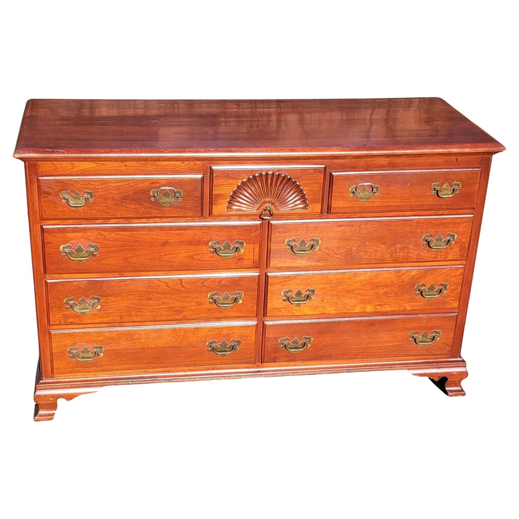 1960s Kling Factories Solid Genuine Cherry Chippendale Double Dresser