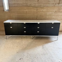 Mid-Century Modern Knoll Credenza Ebonized Wood Marble Florence Knoll Design