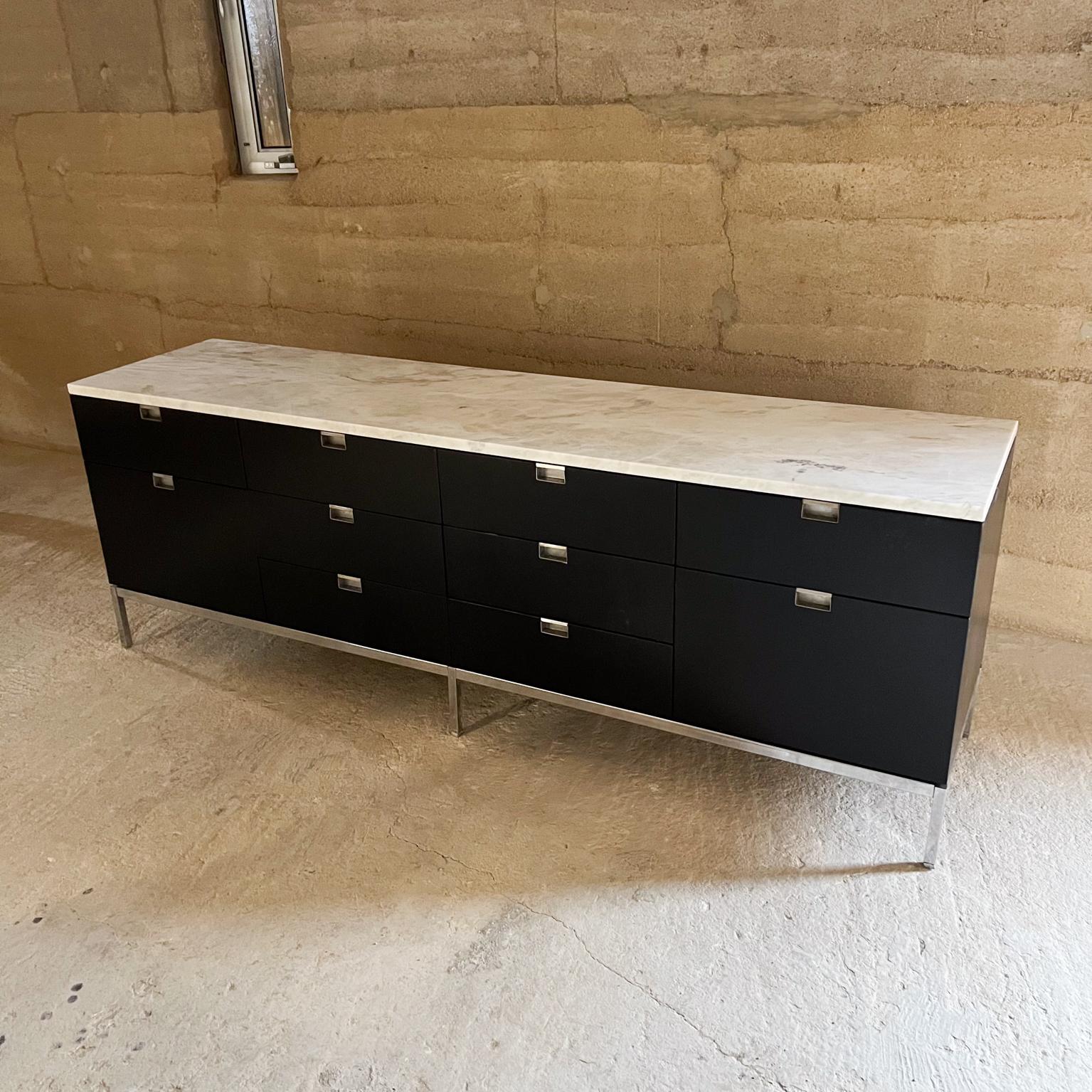 Mid-Century Modern 1960s Knoll Credenza Ebonized Wood Marble Florence Knoll Design For Sale