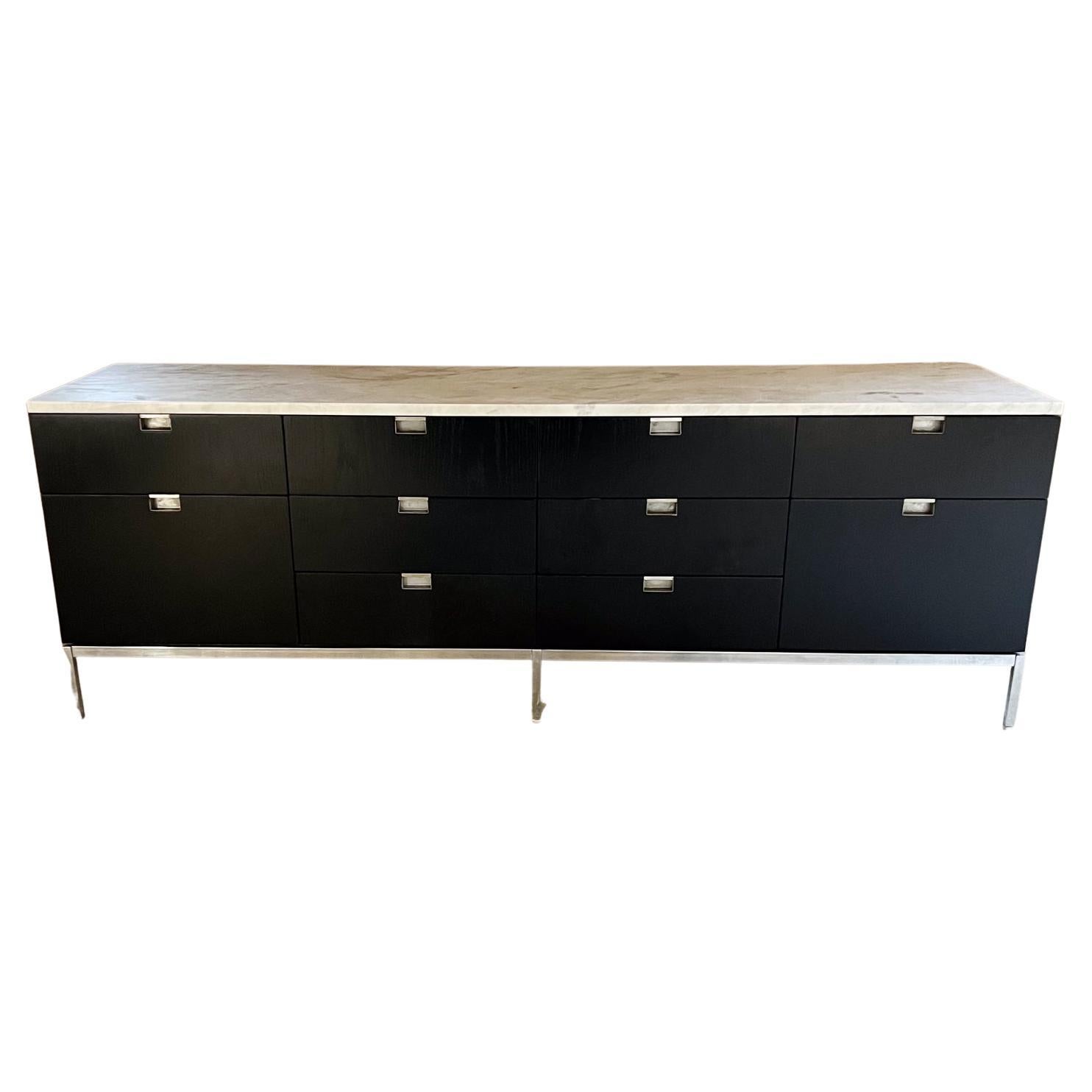 1960s Knoll Credenza Ebonized Wood Marble Florence Knoll Design