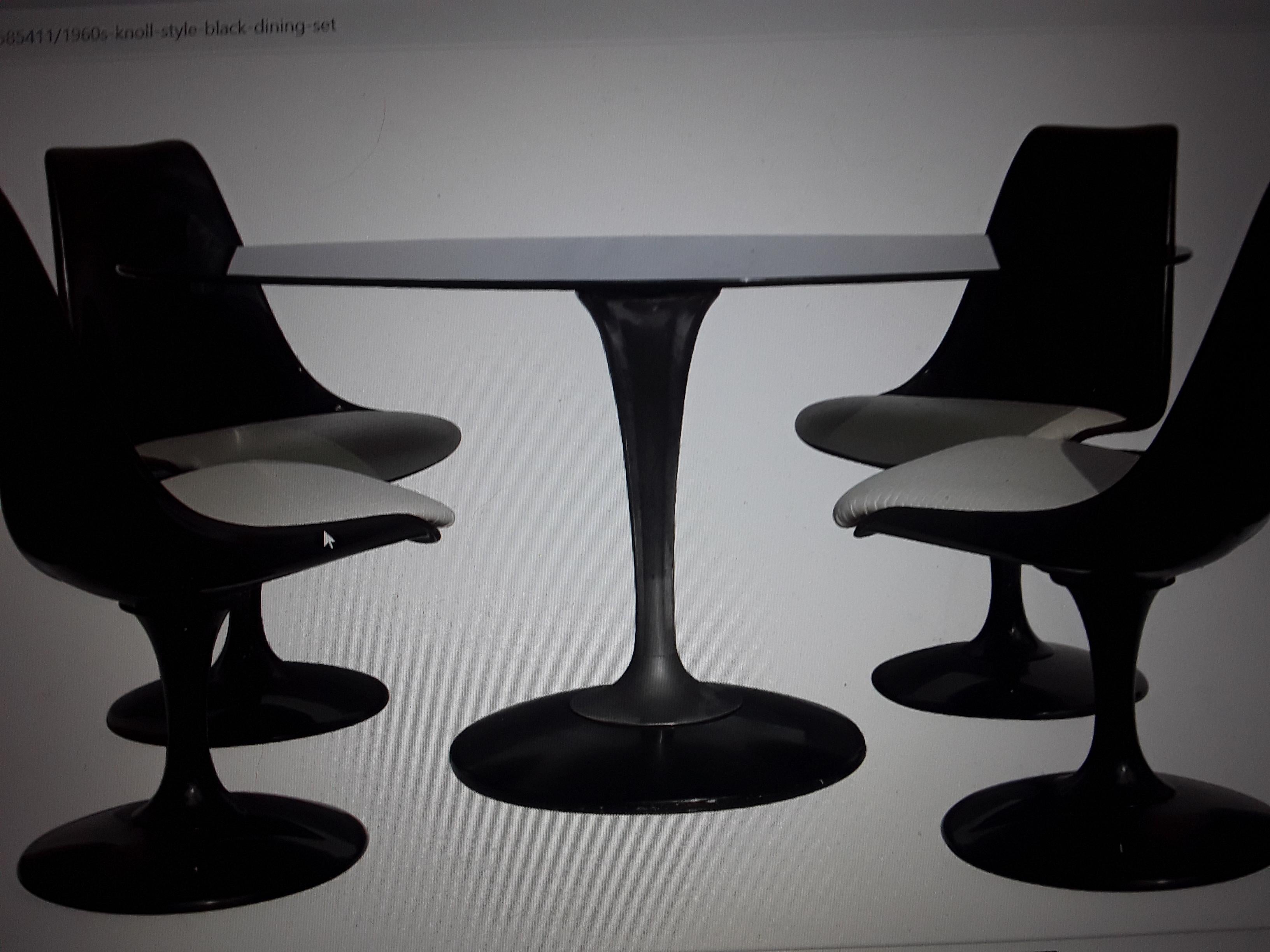 1960's Knoll Style Black 5 Piece Dining Set Black Glass Scoop Back Seats For Sale 7