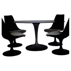 Used 1960's Knoll Style Black 5 Piece Dining Set Black Glass Scoop Back Seats
