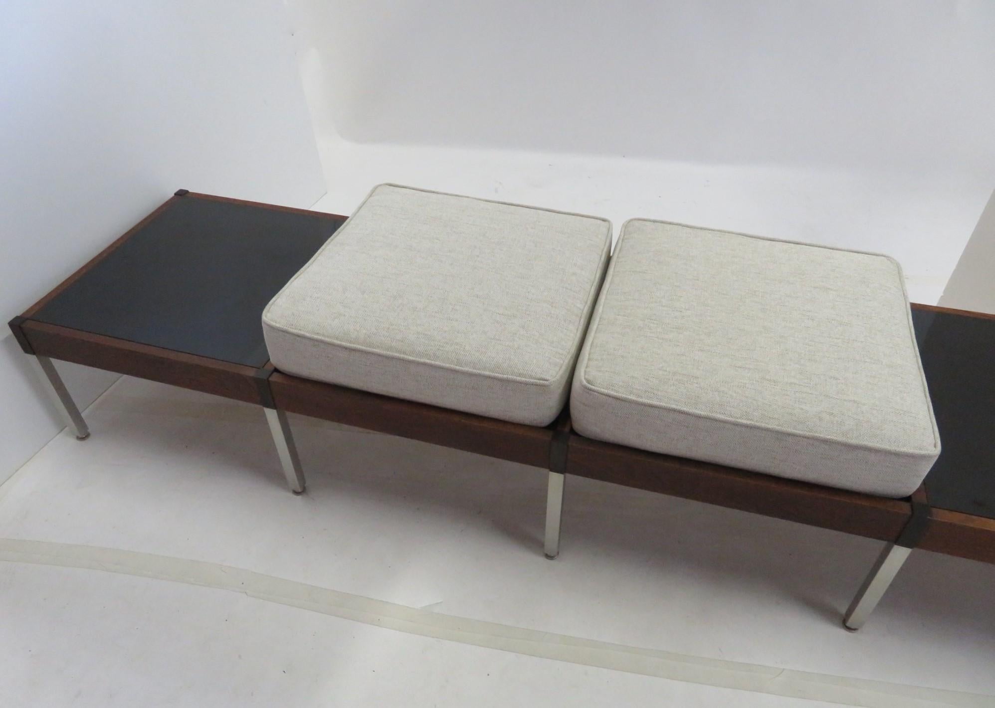 Brushed 1960s Knoll Style Long Bench with Movable Cushions by Camilo Furniture of Miami