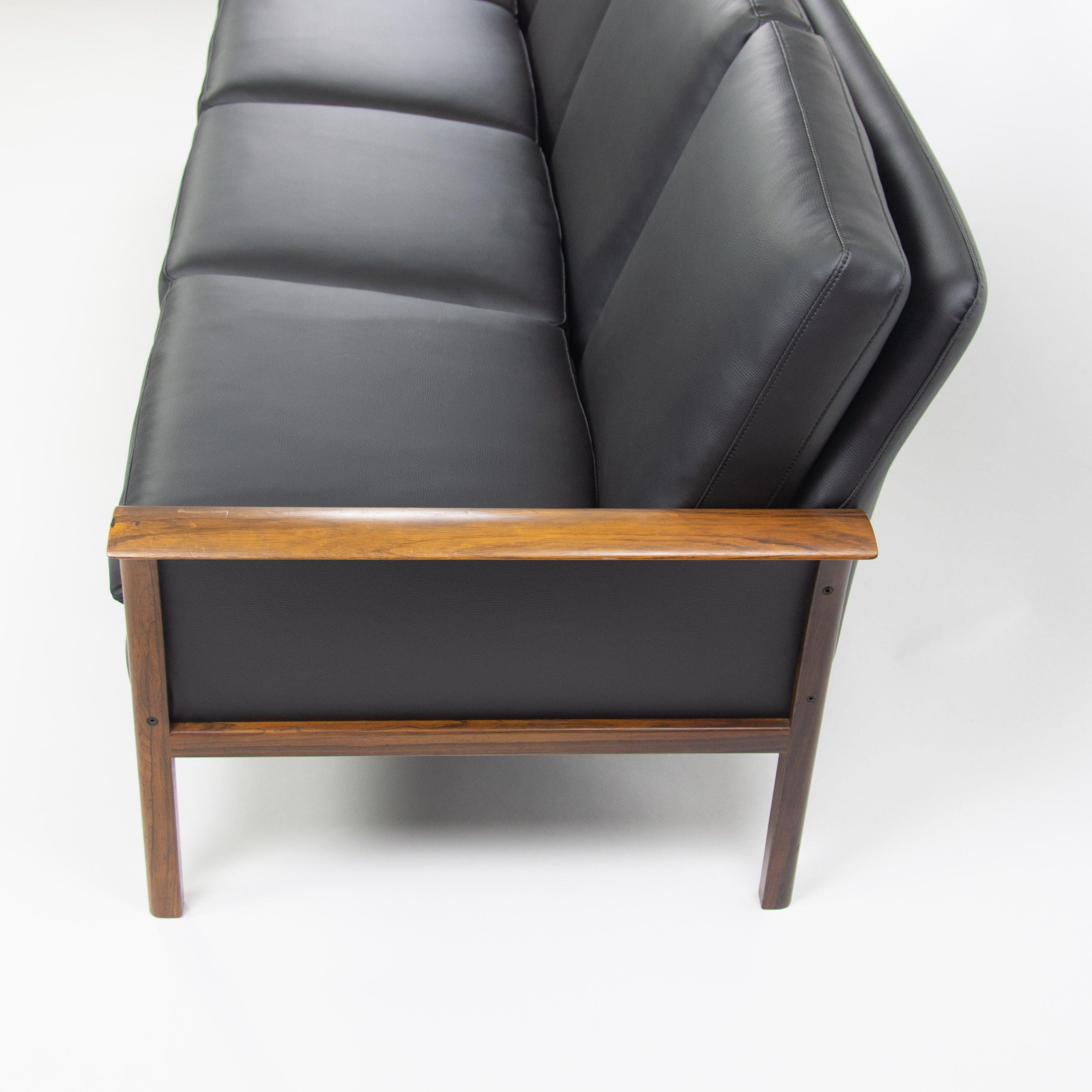 Modern 1960's Knut Saeter Rosewood Sofa for Vatne Mobler Norway New Black Upholstery For Sale