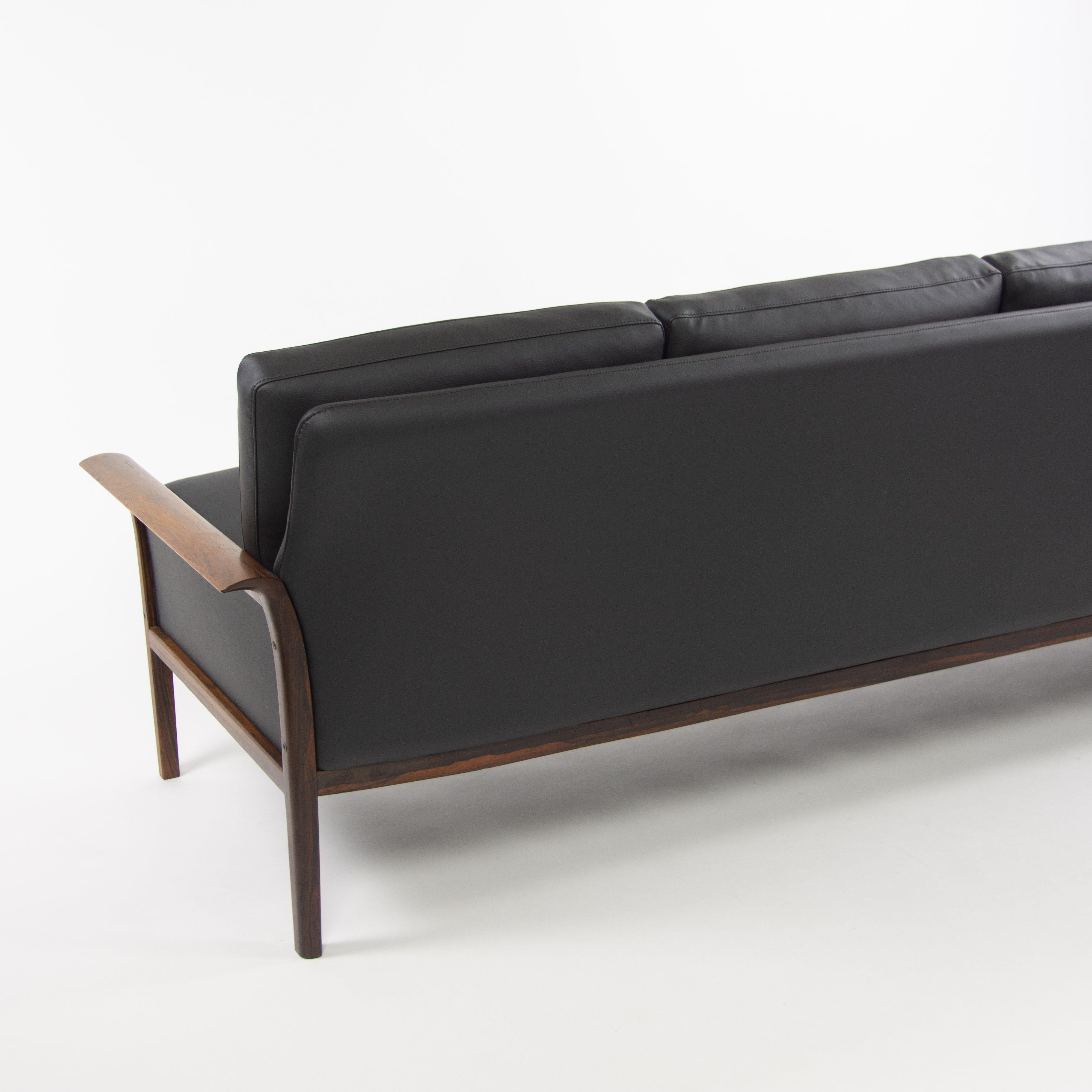 Faux Leather 1960's Knut Saeter Rosewood Sofa for Vatne Mobler Norway New Black Upholstery For Sale