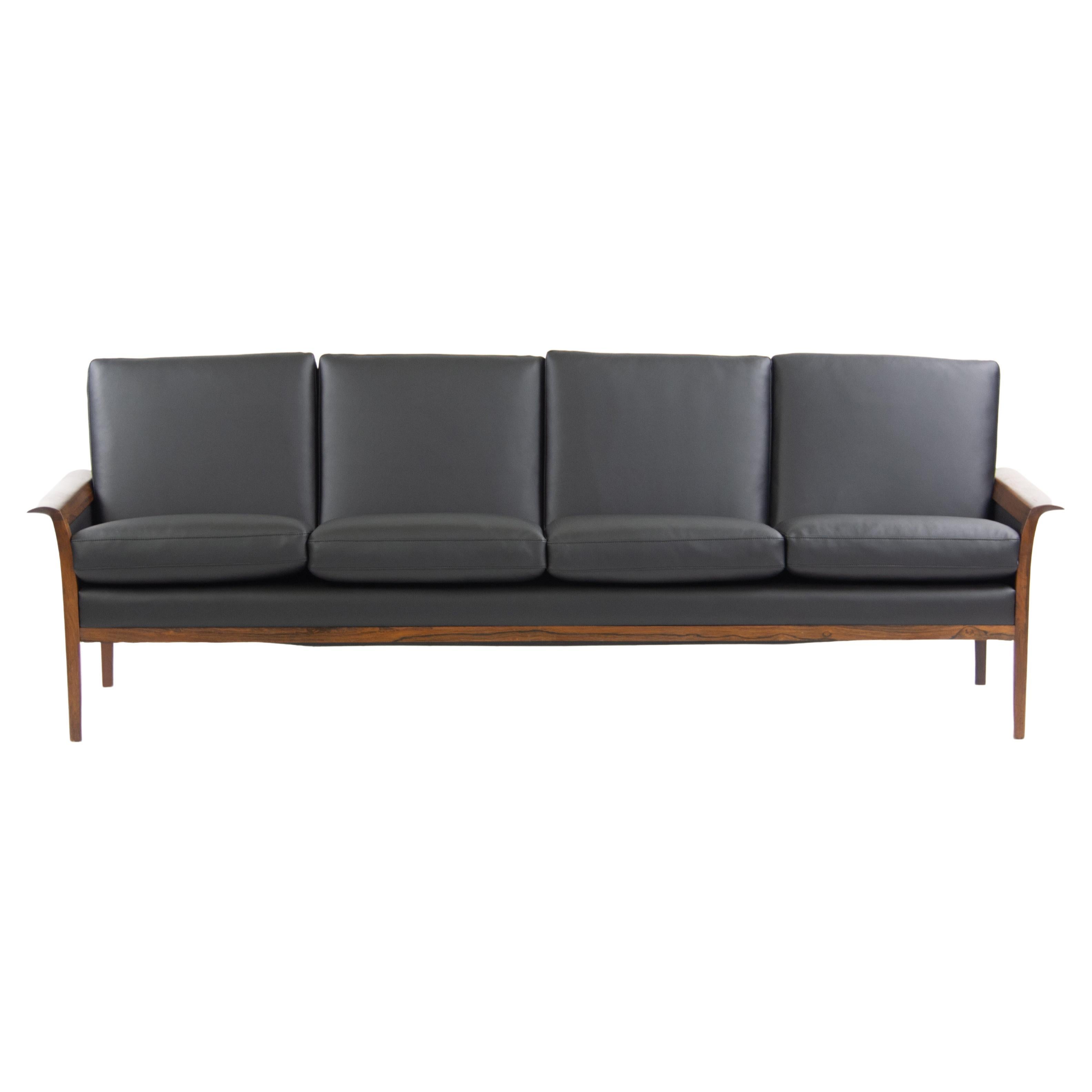 1960's Knut Saeter Rosewood Sofa for Vatne Mobler Norway New Black Upholstery