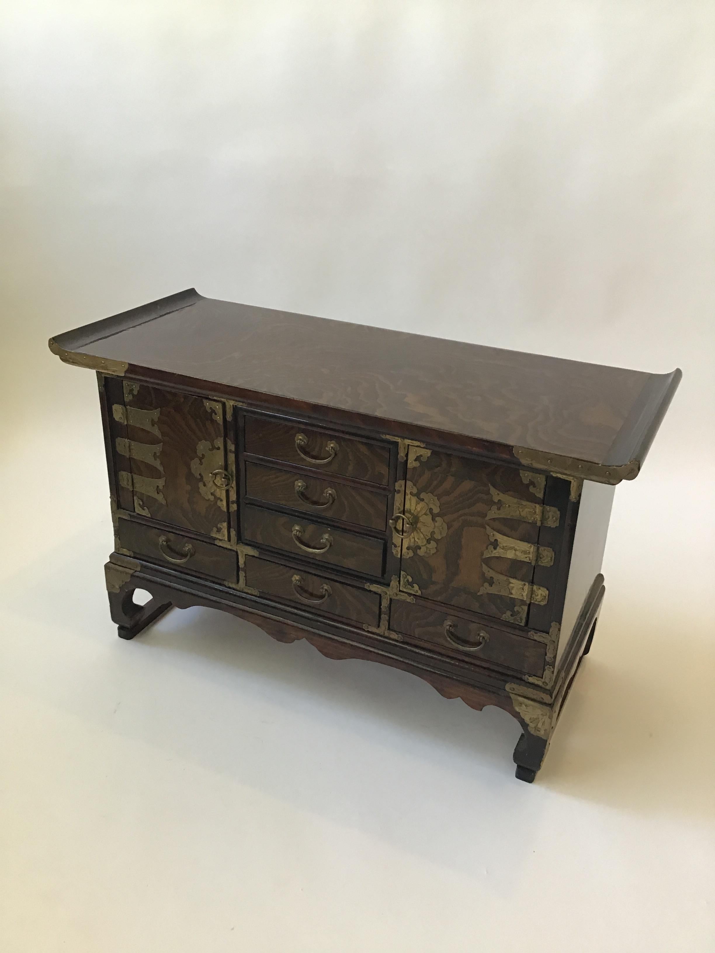 1960s Korean chest or side table. Brass ornamentation.