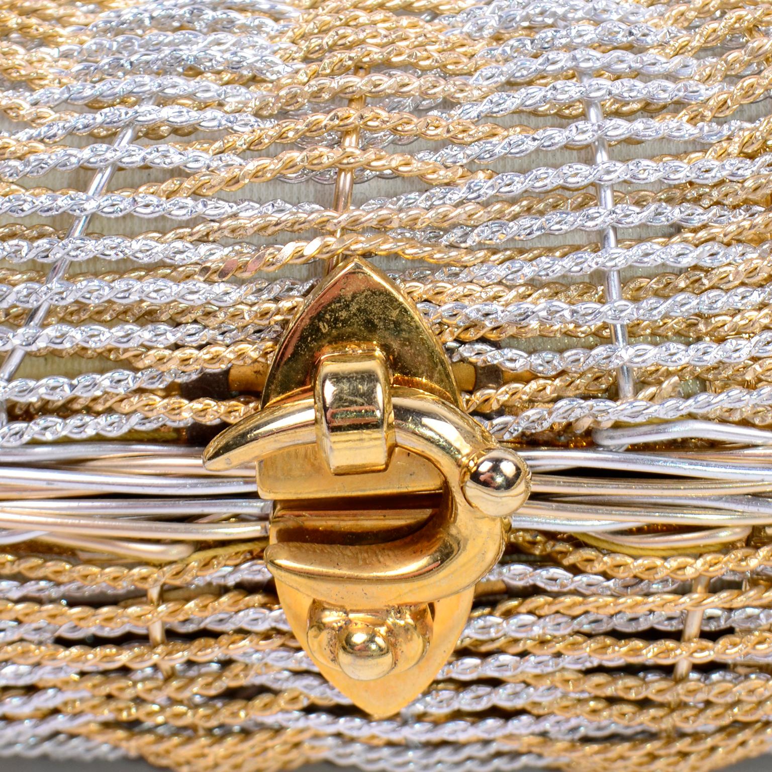 1960s Koret Vintage Bag Woven Gold & Silver Basket Handbag W Gold Hardware 3