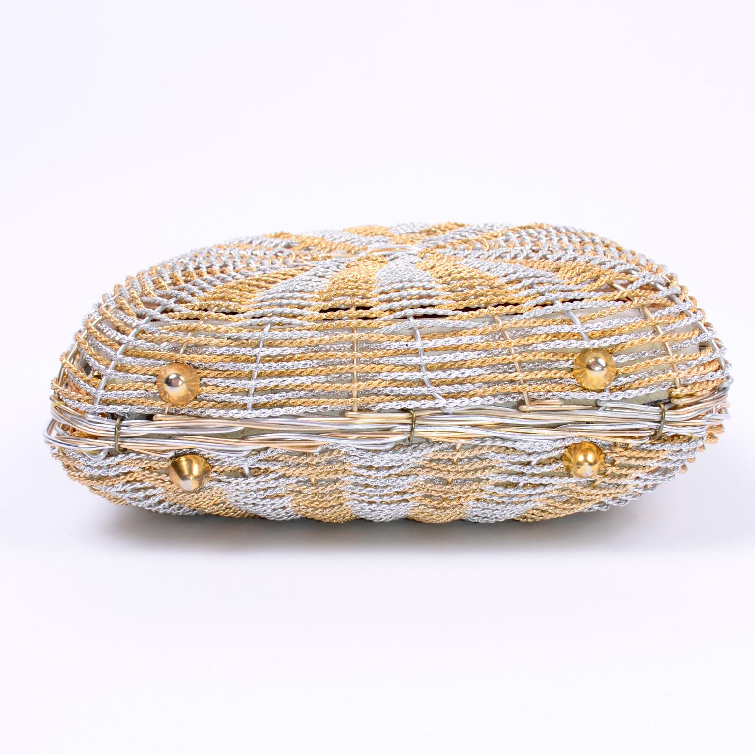 Women's 1960s Koret Vintage Bag Woven Gold & Silver Basket Handbag W Gold Hardware