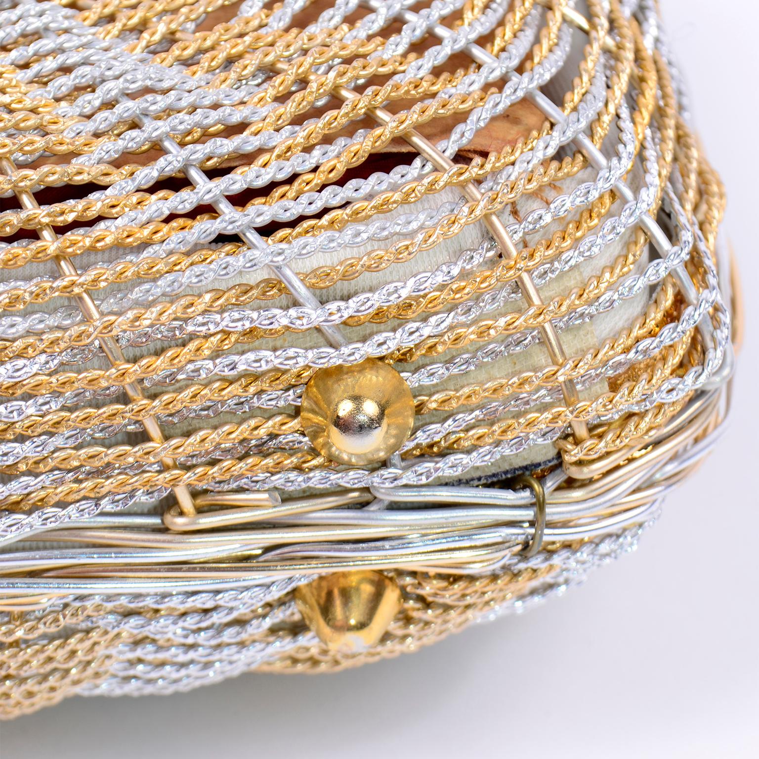 1960s Koret Vintage Bag Woven Gold & Silver Basket Handbag W Gold Hardware 1