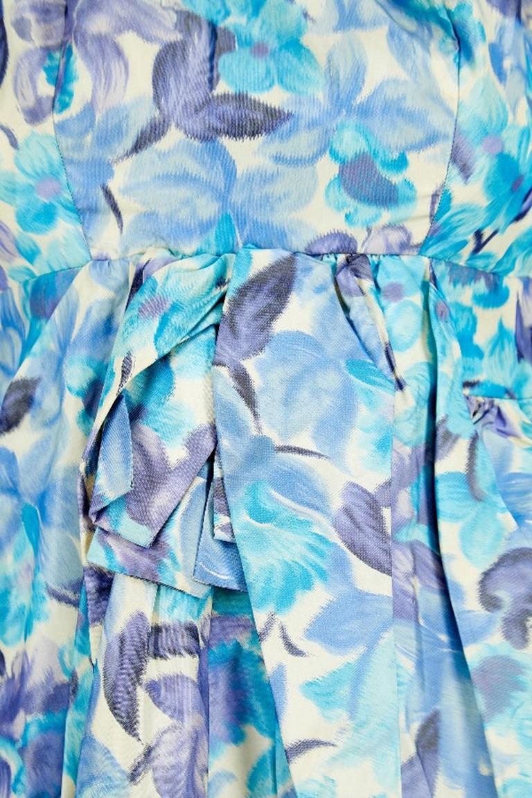 Women's 1960s Koupy Couture Blue Floral Silk Dress For Sale