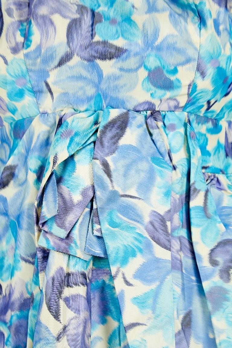 Women's 1960s Koupy Couture Blue Floral Silk Dress For Sale