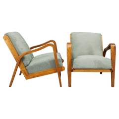 1960 Kozelka and Kropacek Coppia di poltrone in Oak restaurate, modello raro