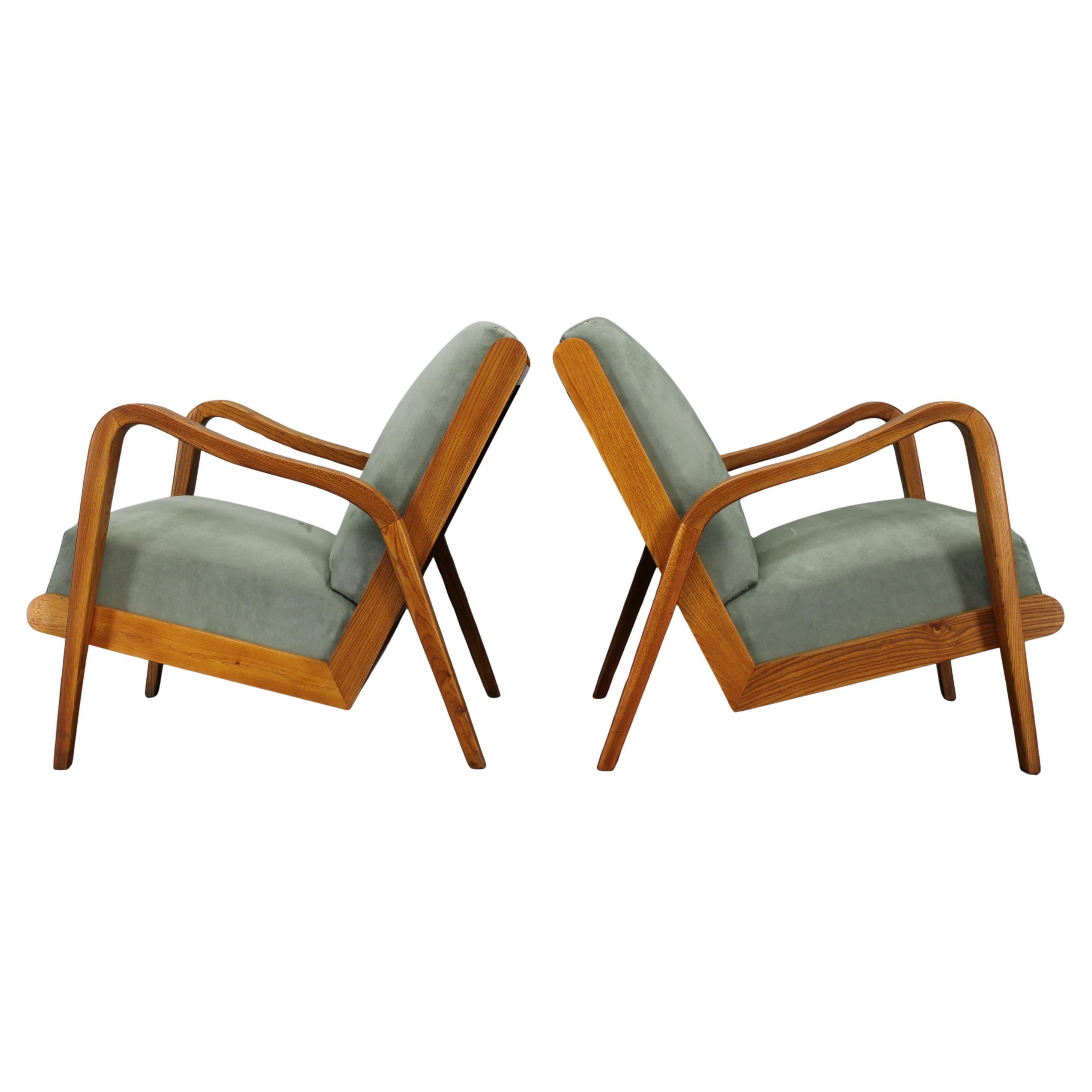1960 Kozelka and Kropacek Coppia di poltrone in Oak restaurate, modello raro