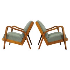 1960 Kozelka and Kropacek Coppia di poltrone in Oak restaurate, modello raro