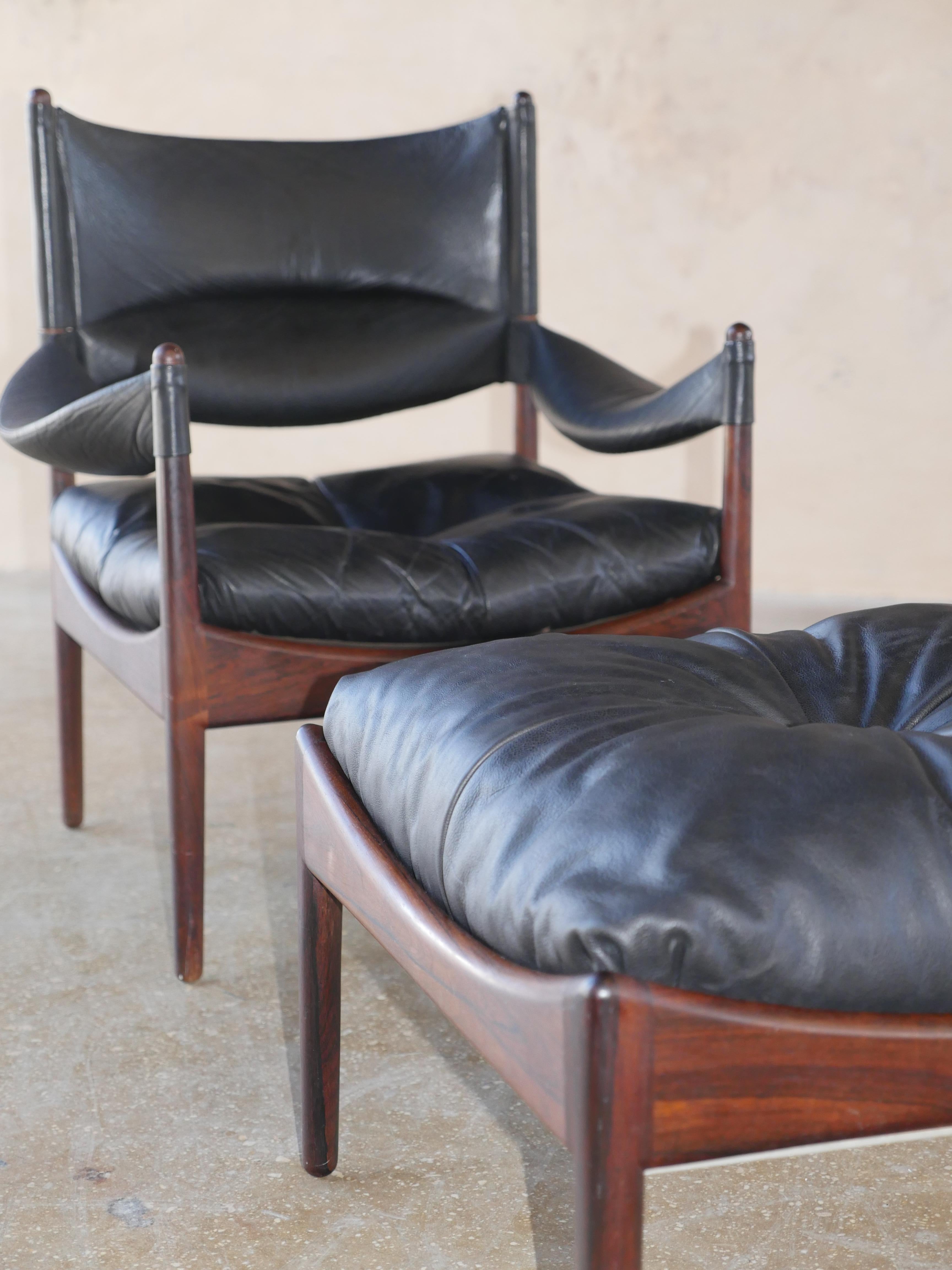 1960s Kristian Solmer Vedel Mid-Century Danish Modern Leather & Rosewood Lounge In Good Condition In Miami, FL