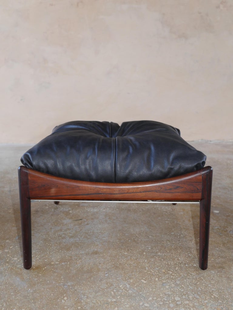 Mid-20th Century 1960s Kristian Solmer Vedel Mid-Century Danish Modern Leather & Rosewood Lounge For Sale