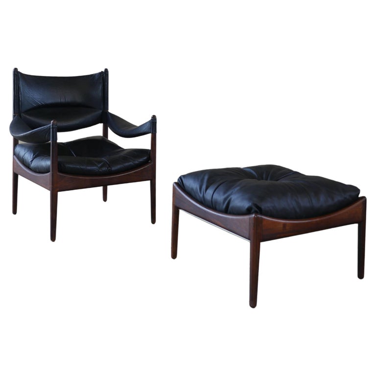 1960s Kristian Solmer Vedel Mid-Century Danish Modern Leather & Rosewood Lounge For Sale