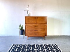 1960s Kroehler Mid-Century Modern Walnut Highboy Dresser with Rosewood Handles
