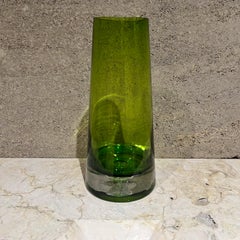 Mid-Century Modern Krosno Tapered Green Vase Art Glass Poland