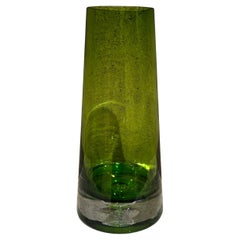 1960s Krosno Green Vase Tapered Art Glass Poland