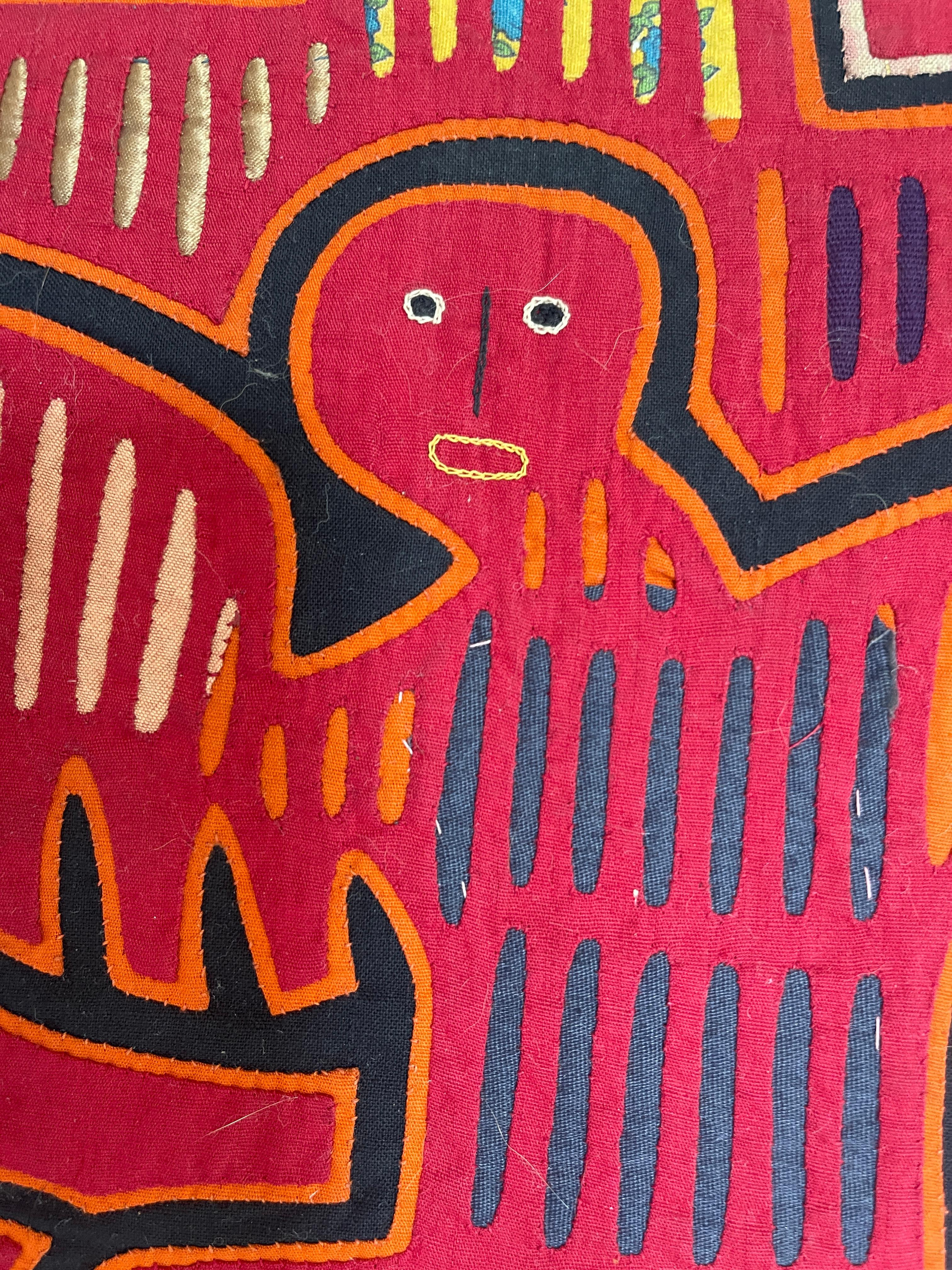 Appliqué 1960's Kuna Mola Guardian Angel Applique Tapestry For Sale