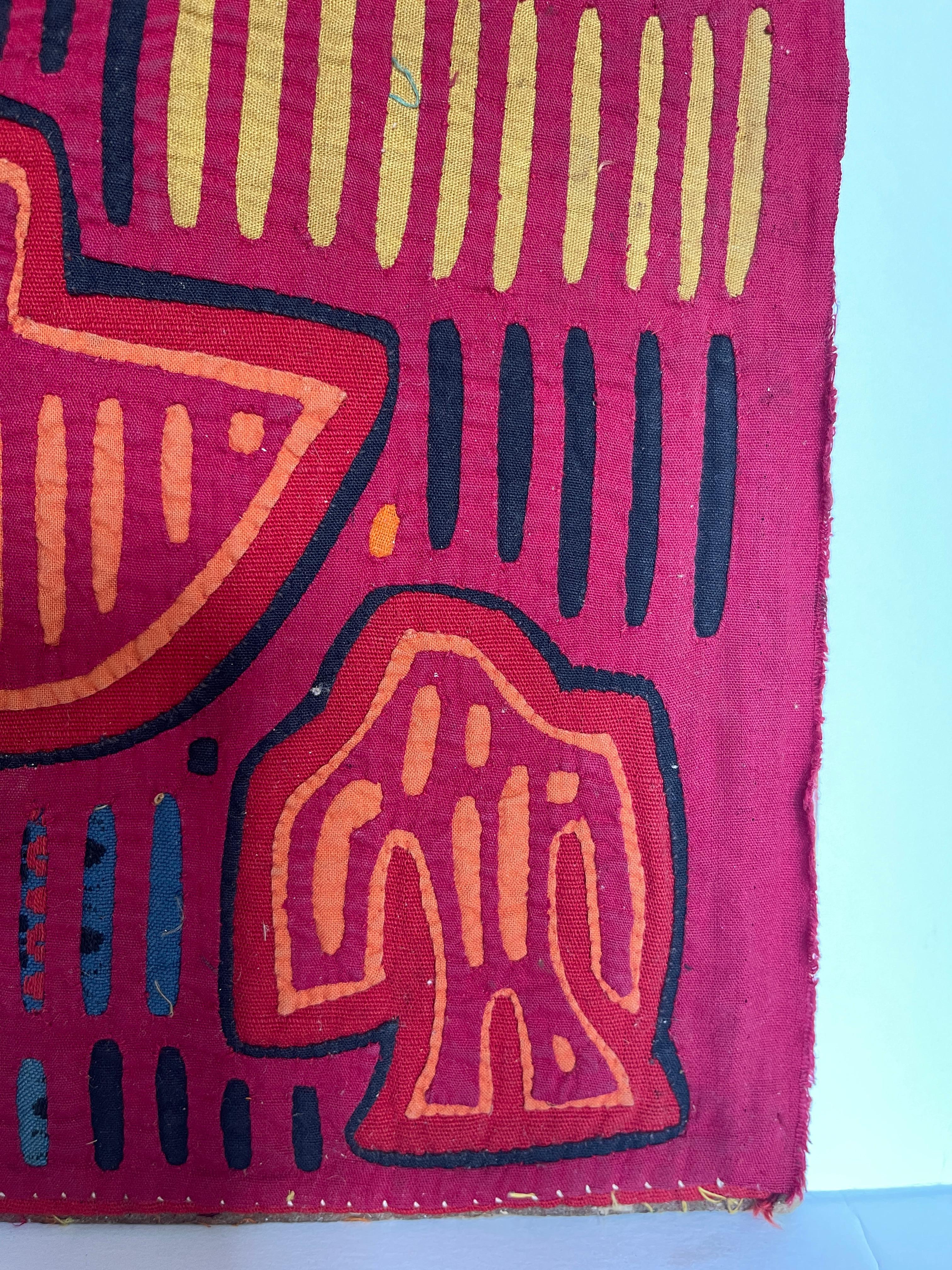Tribal 1960's Kuna Mola Tropical Bird Family Applique Tapestry For Sale