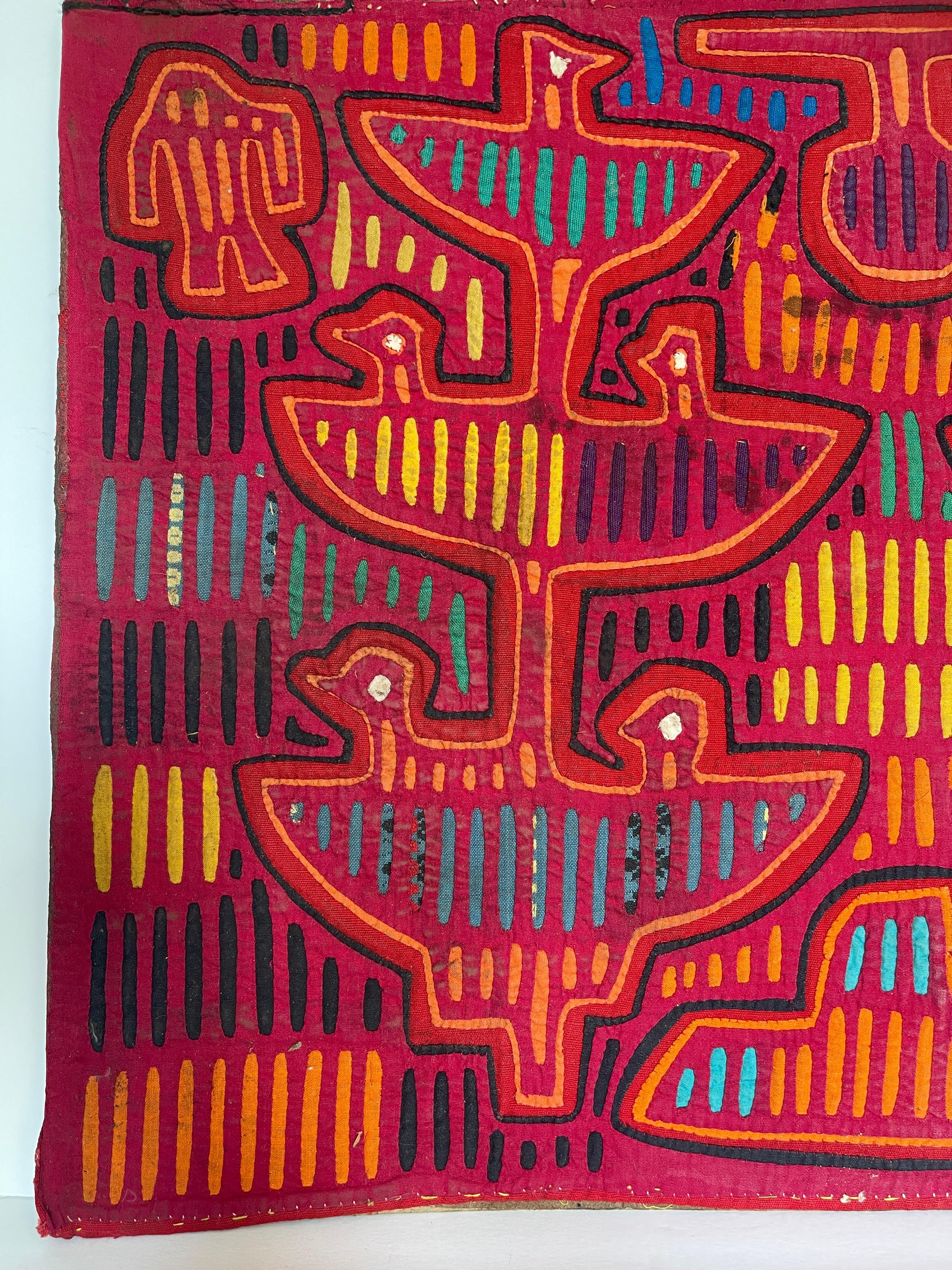 Panamanian 1960's Kuna Mola Tropical Bird Family Applique Tapestry For Sale