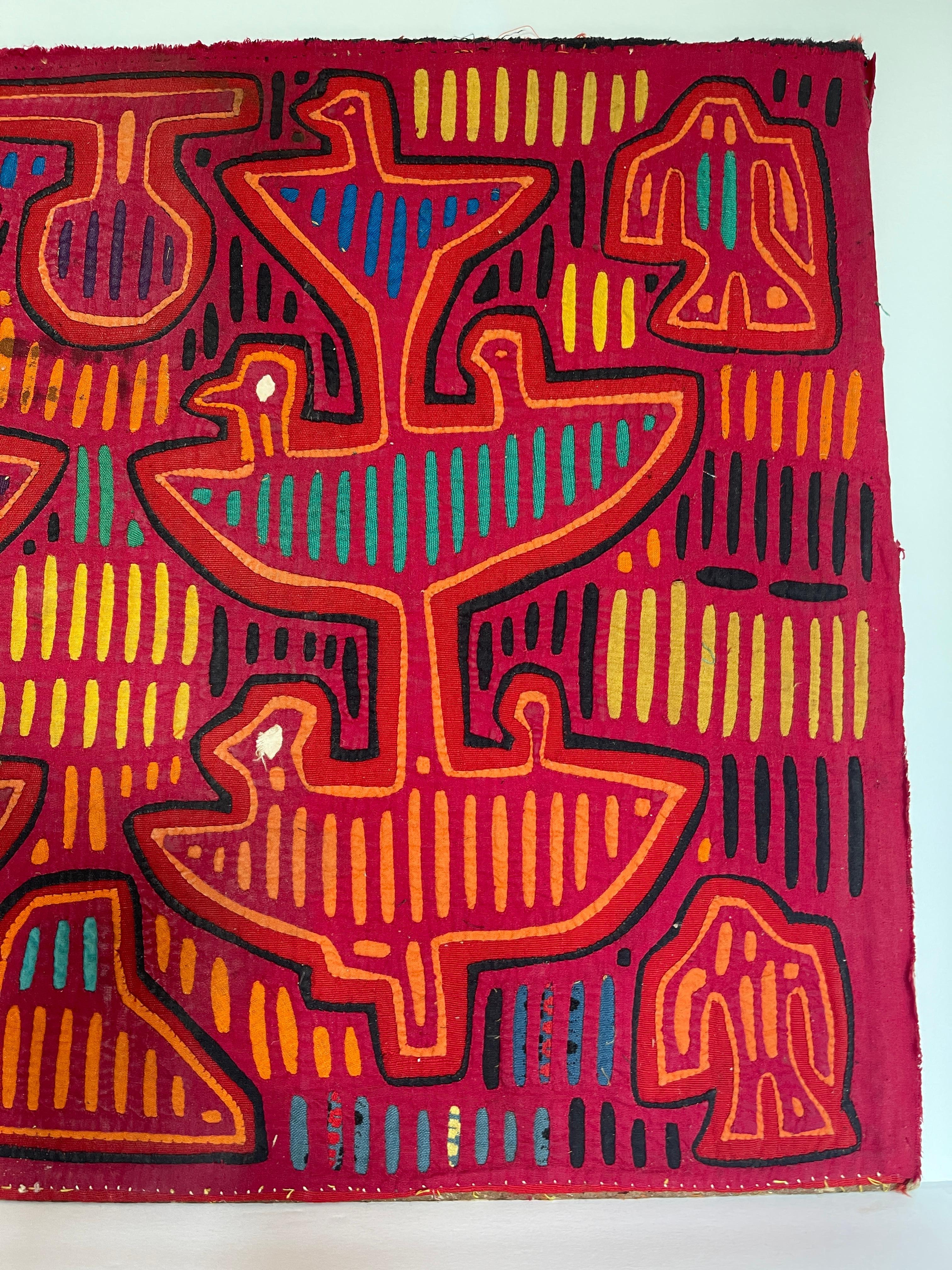 Appliqué 1960's Kuna Mola Tropical Bird Family Applique Tapestry For Sale