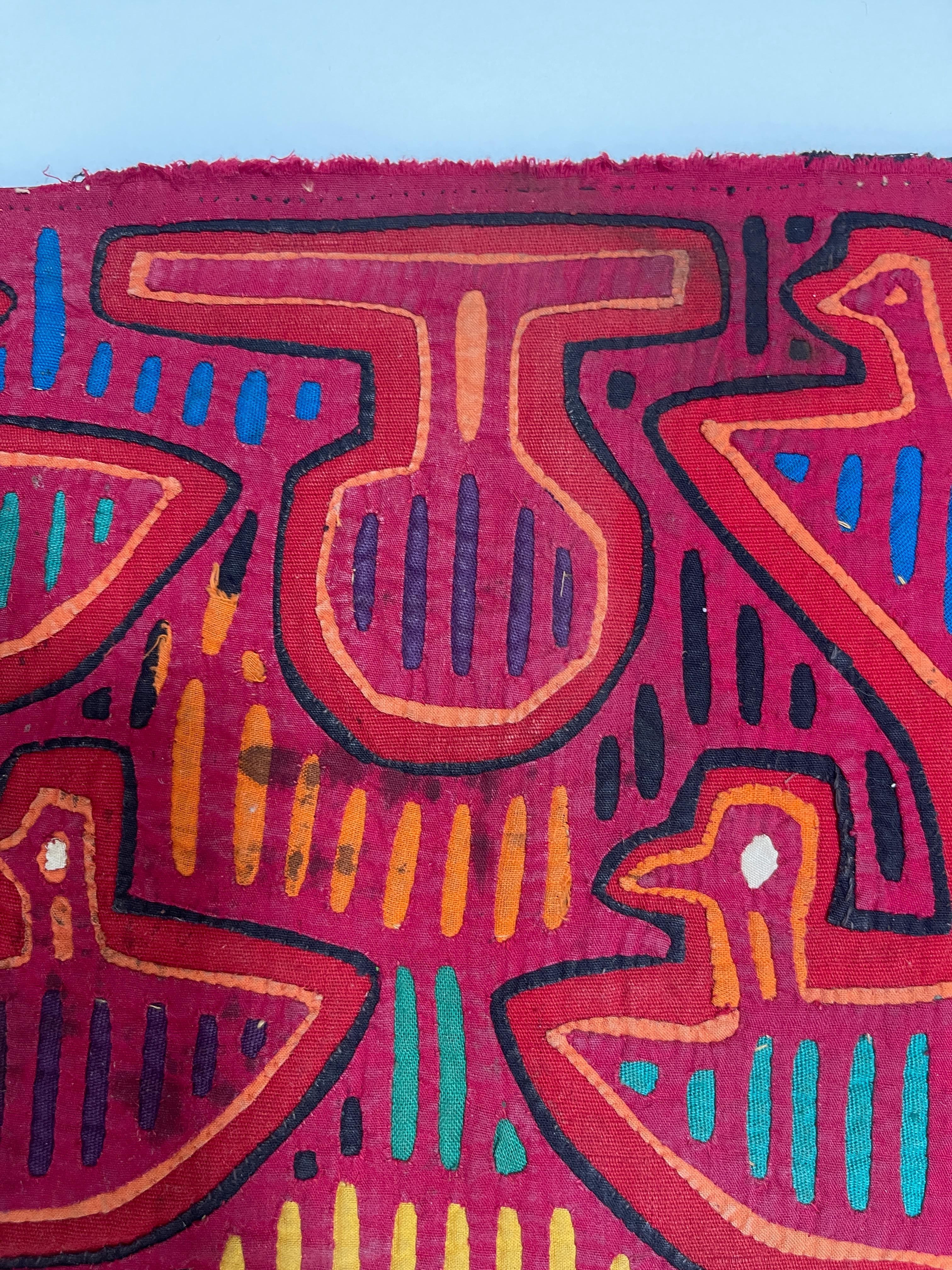 Cotton 1960's Kuna Mola Tropical Bird Family Applique Tapestry For Sale