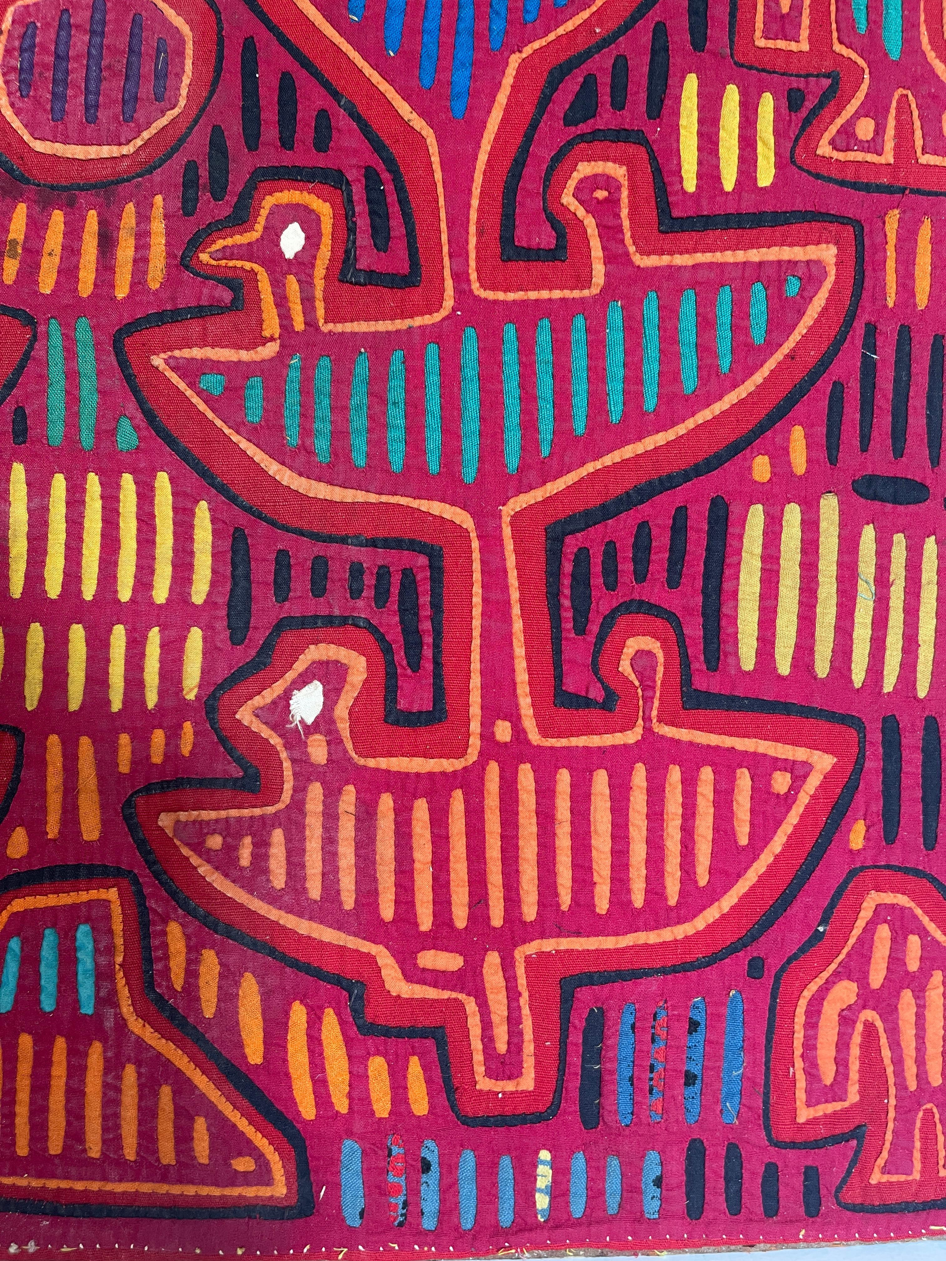 1960's Kuna Mola Tropical Bird Family Applique Tapestry For Sale 1