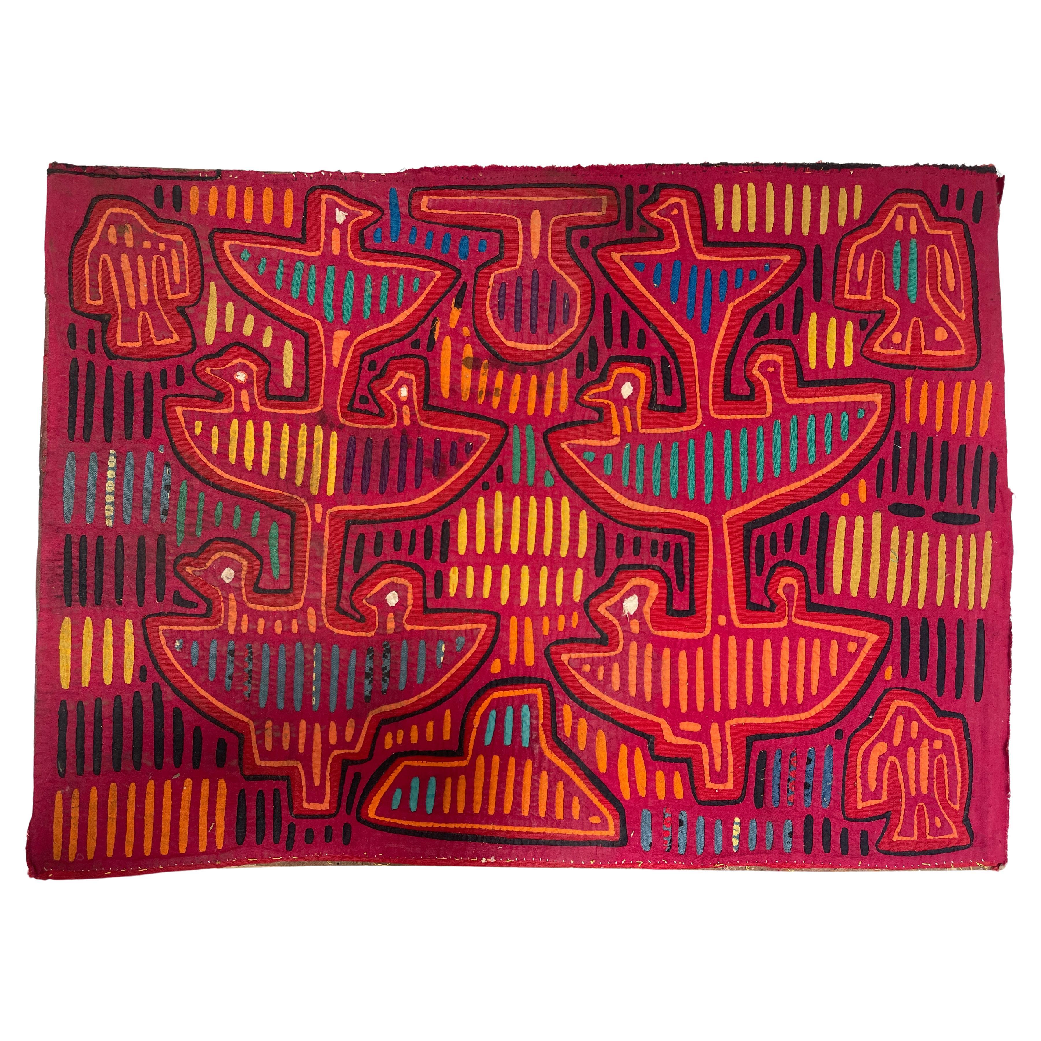 1960's Kuna Mola Tropical Bird Family Applique Tapestry For Sale