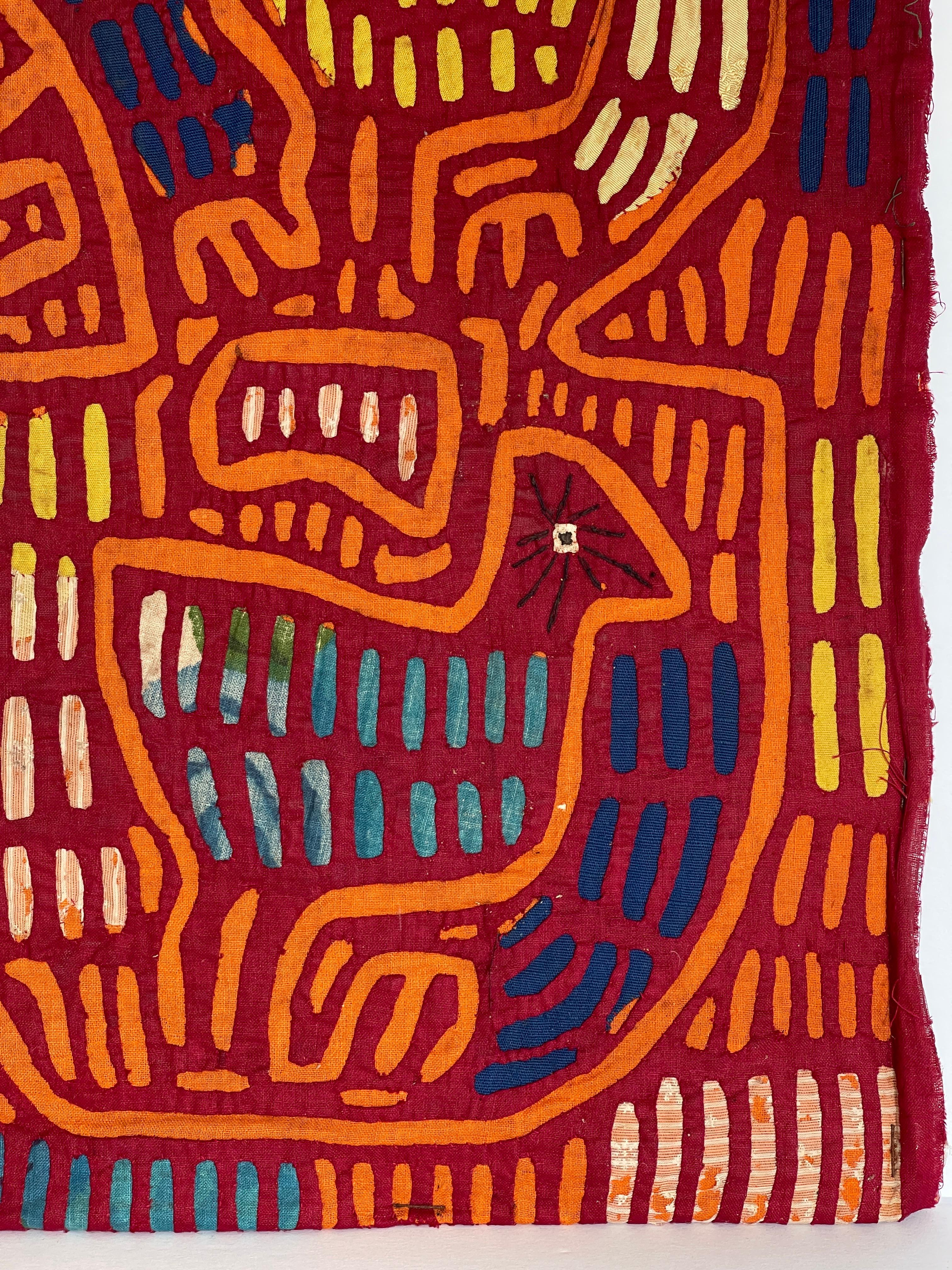 Tribal 1960's Kuna Mola Tropical Birds Cotton Applique Tapestry For Sale