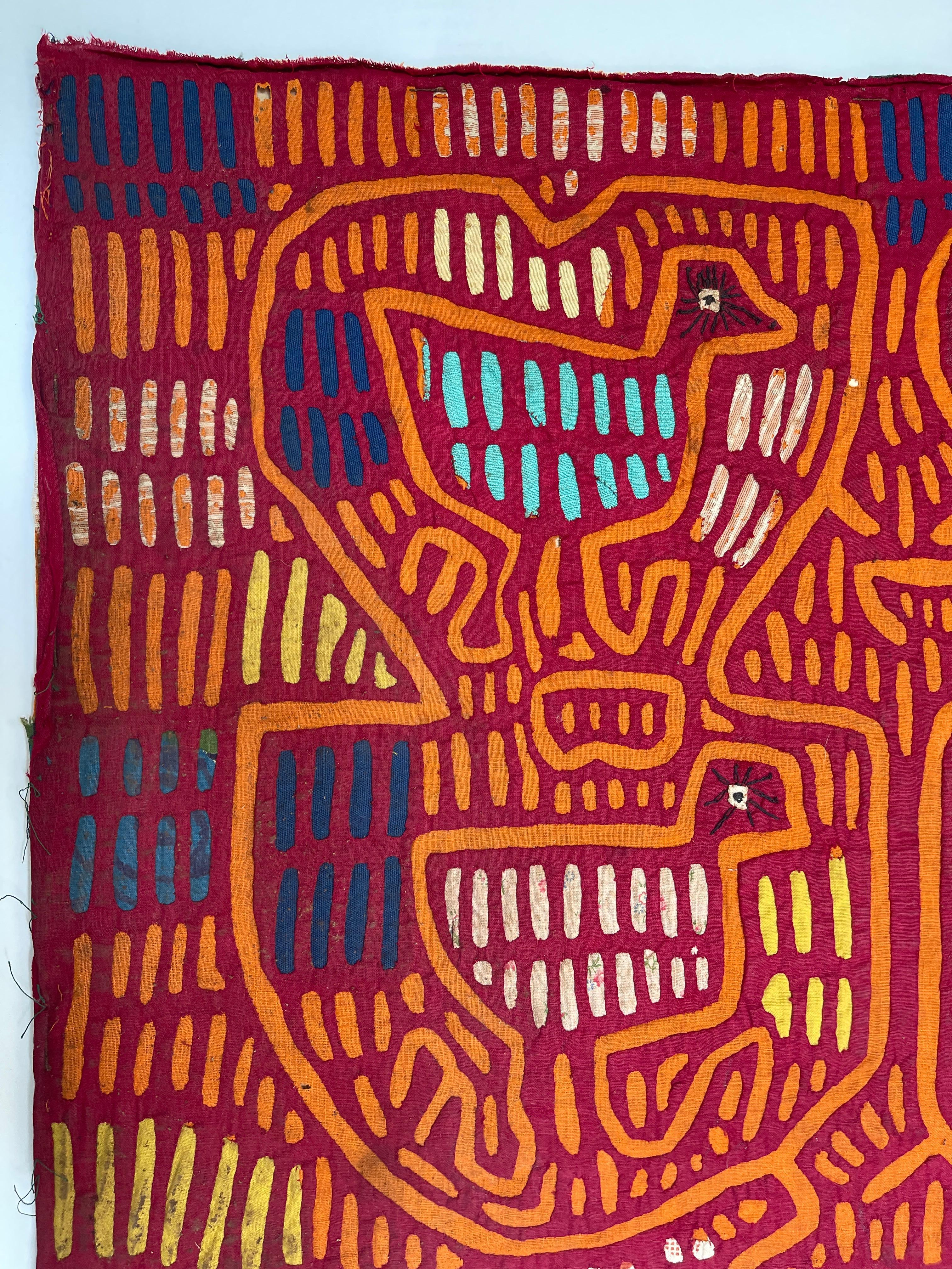 Panamanian 1960's Kuna Mola Tropical Birds Cotton Applique Tapestry For Sale
