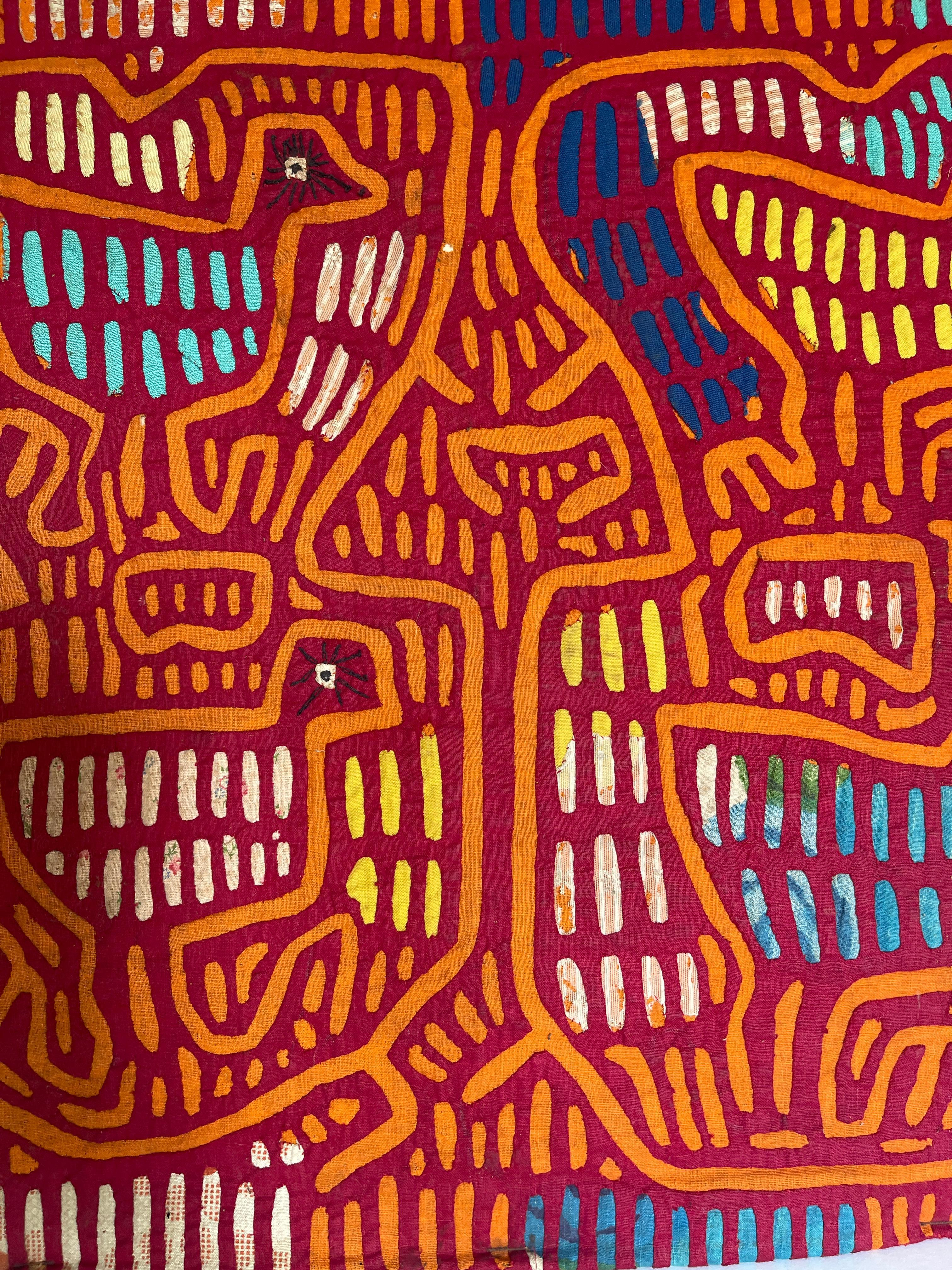 Appliqué 1960's Kuna Mola Tropical Birds Cotton Applique Tapestry For Sale
