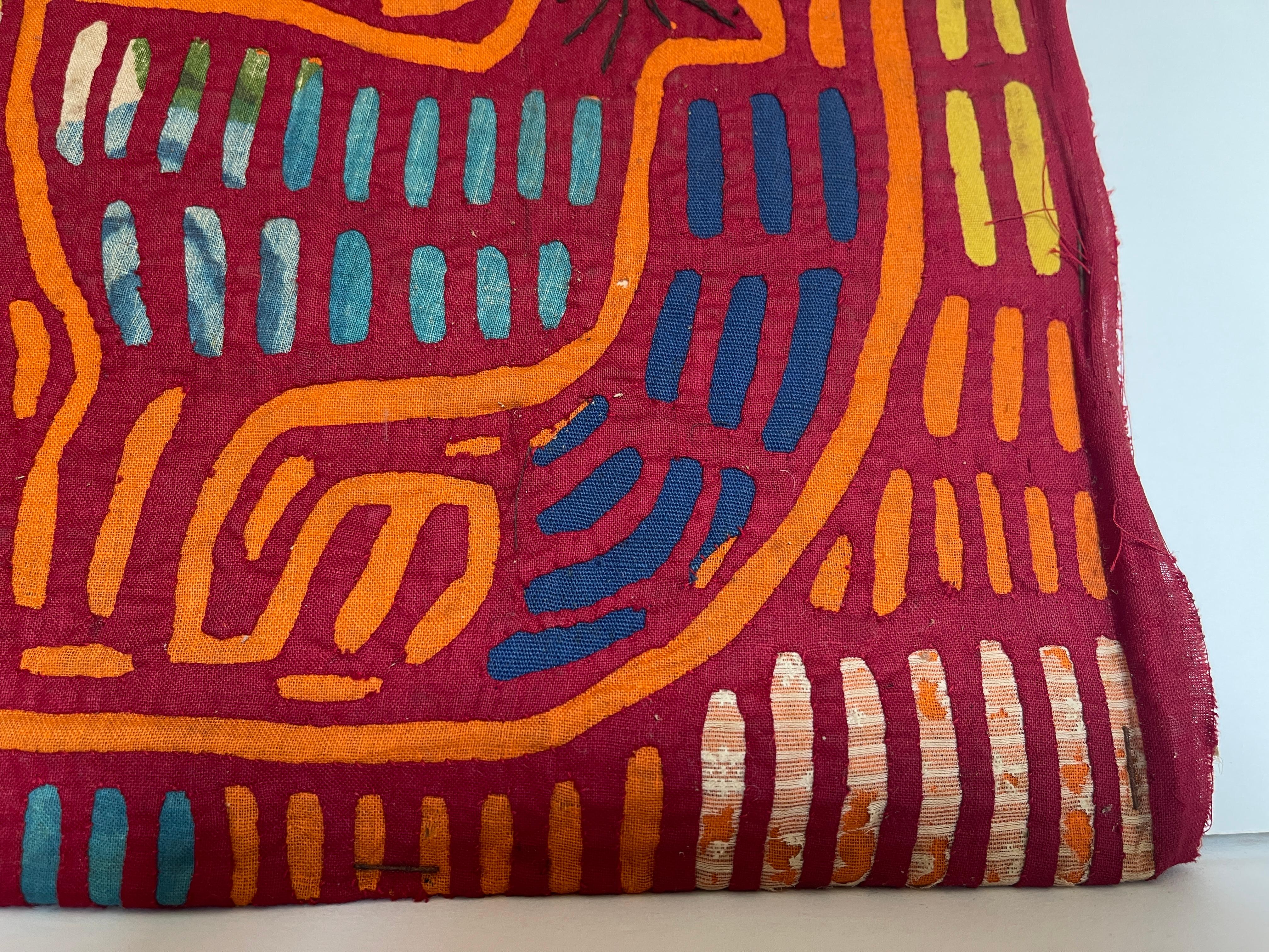20th Century 1960's Kuna Mola Tropical Birds Cotton Applique Tapestry For Sale