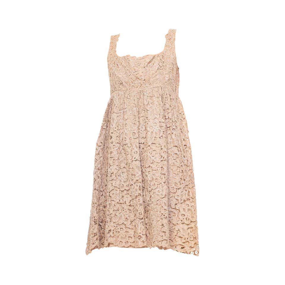 1960S Ecru Silk and Lurex Lace Babydoll Cocktail Dress For Sale at 1stDibs