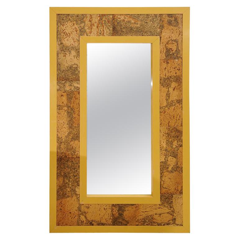 1960's Lacquer and Cork Patchwork Inset Mirror For Sale