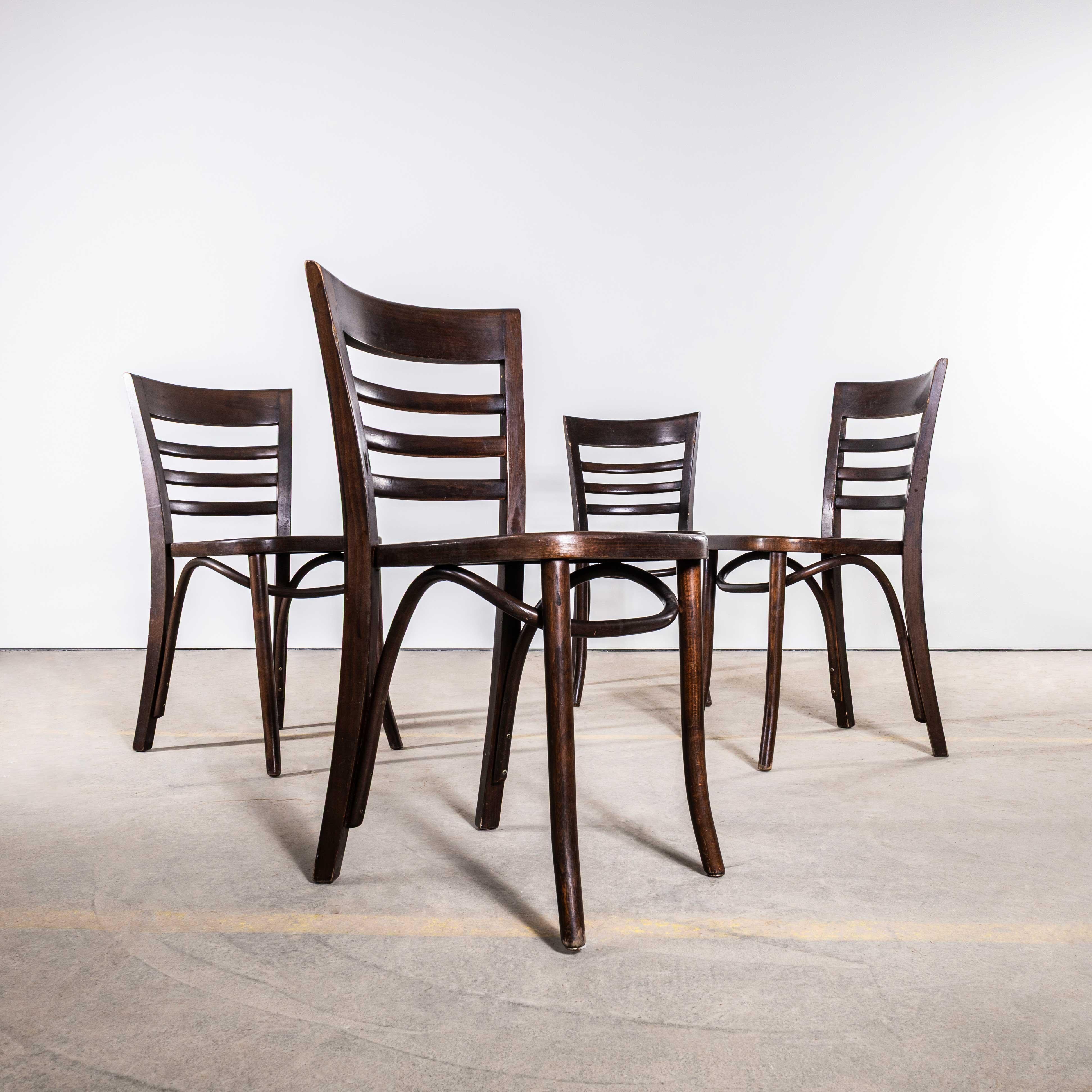 European 1960's Ladderback Dark Oak Bentwood Dining Chairs - Large Quantity Available For Sale