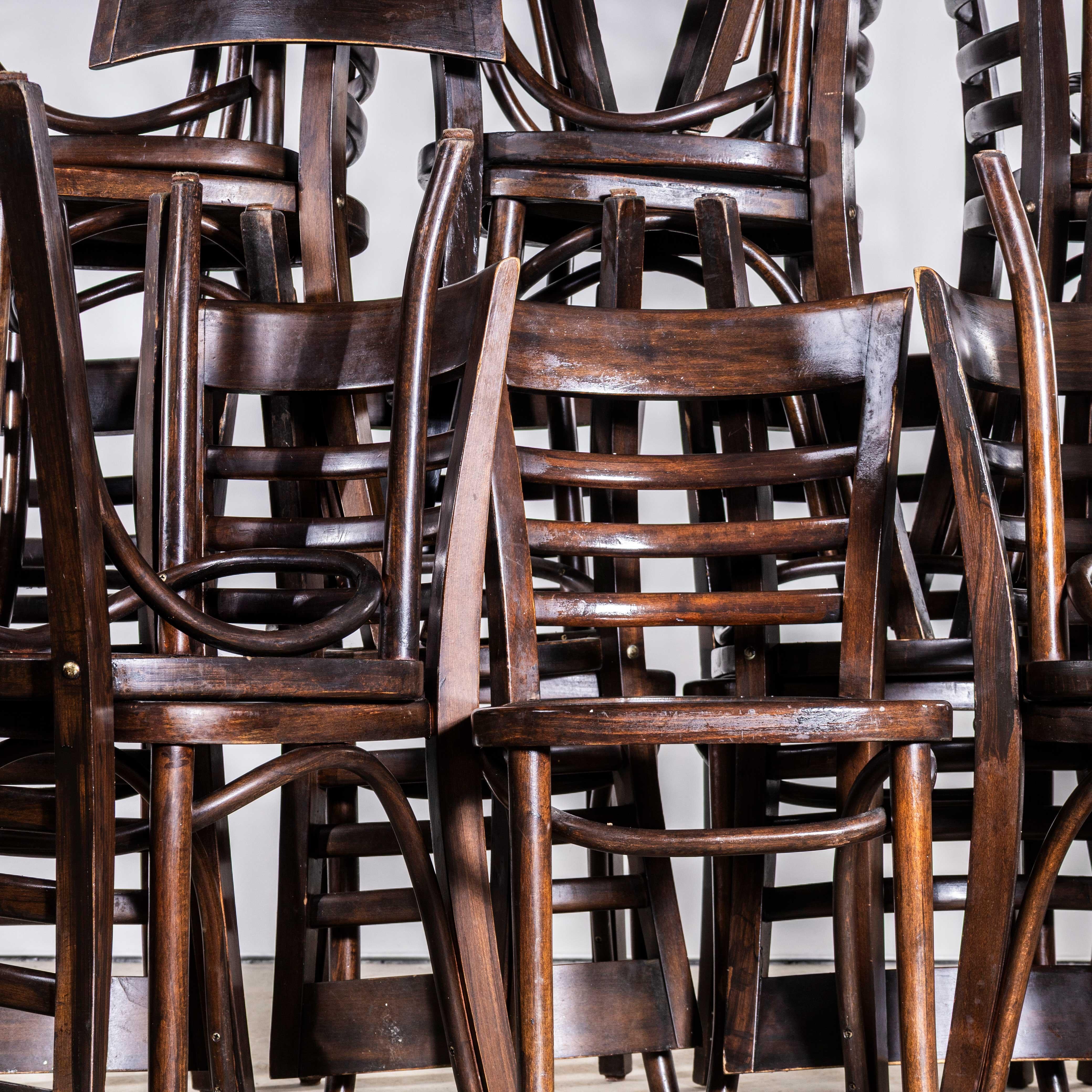 1960's Ladderback Dark Oak Bentwood Dining Chairs - Large Quantity Available For Sale 2