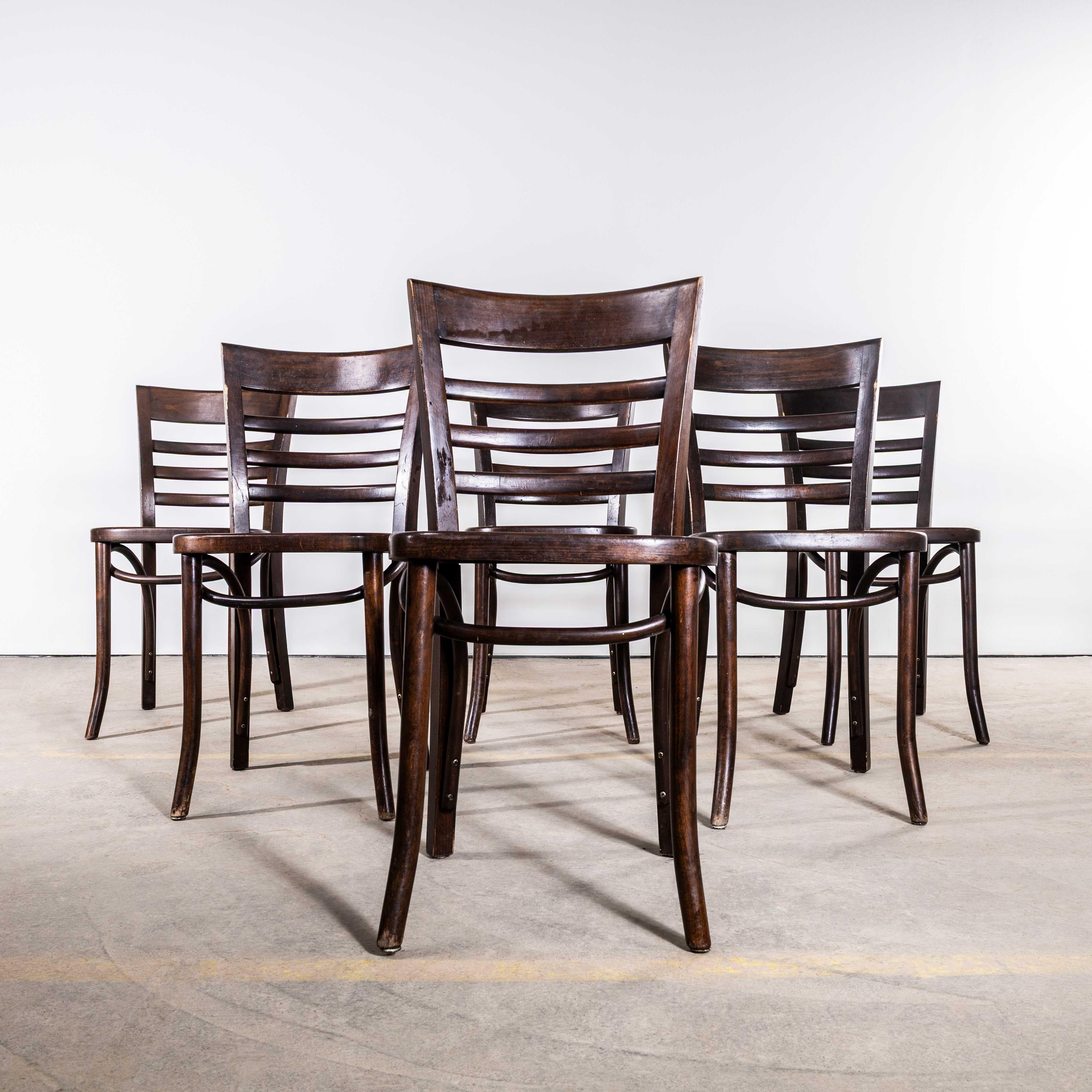 1960's Ladderback Dark Oak Bentwood Dining Chairs - Large Quantity Available For Sale 3