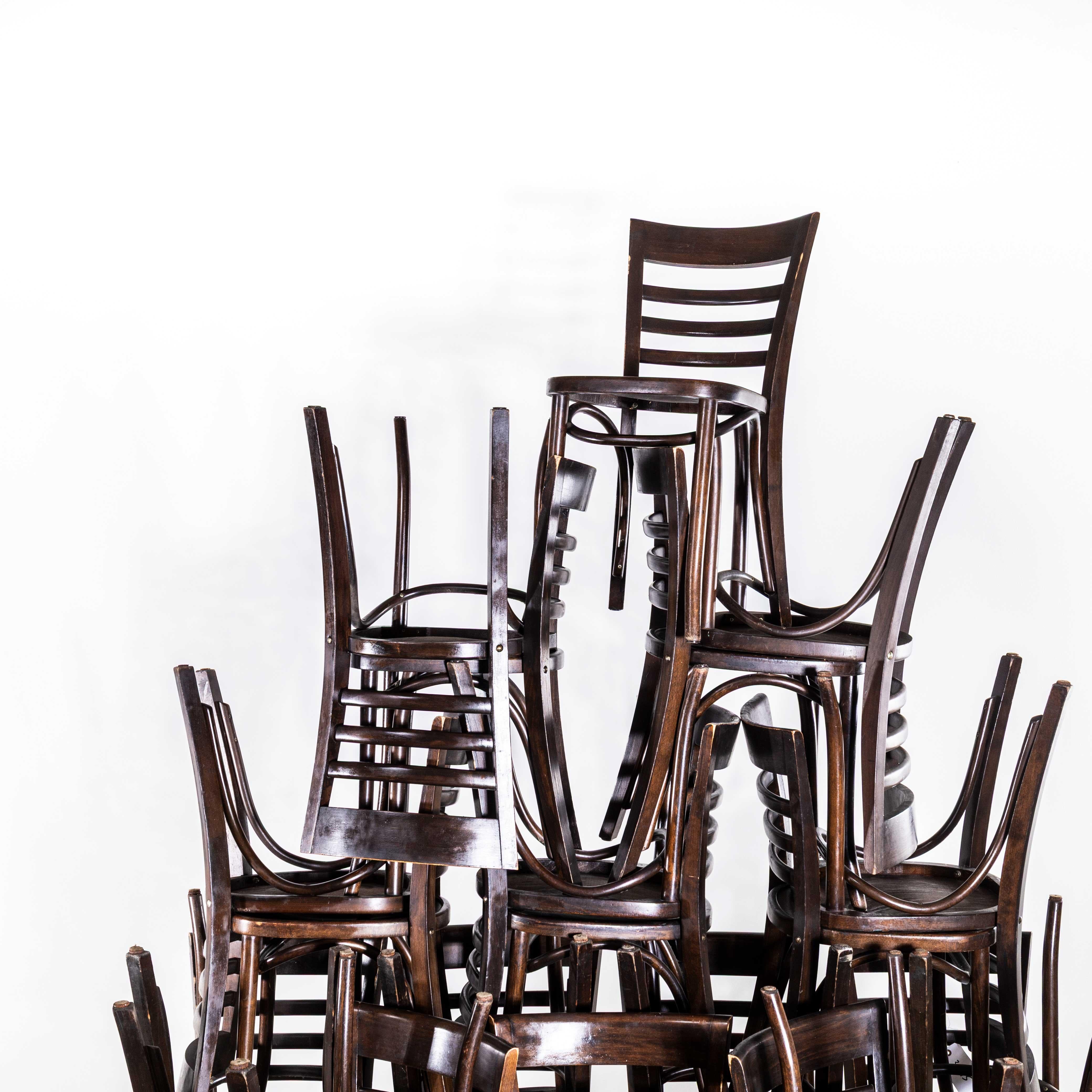 1960's Ladderback Dark Oak Bentwood Dining Chairs - Large Quantity Available For Sale 4