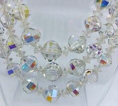 1960s Laguna Signed Crystal Aurora Borealis 3 Strand Vintage 60s Clear Neclace