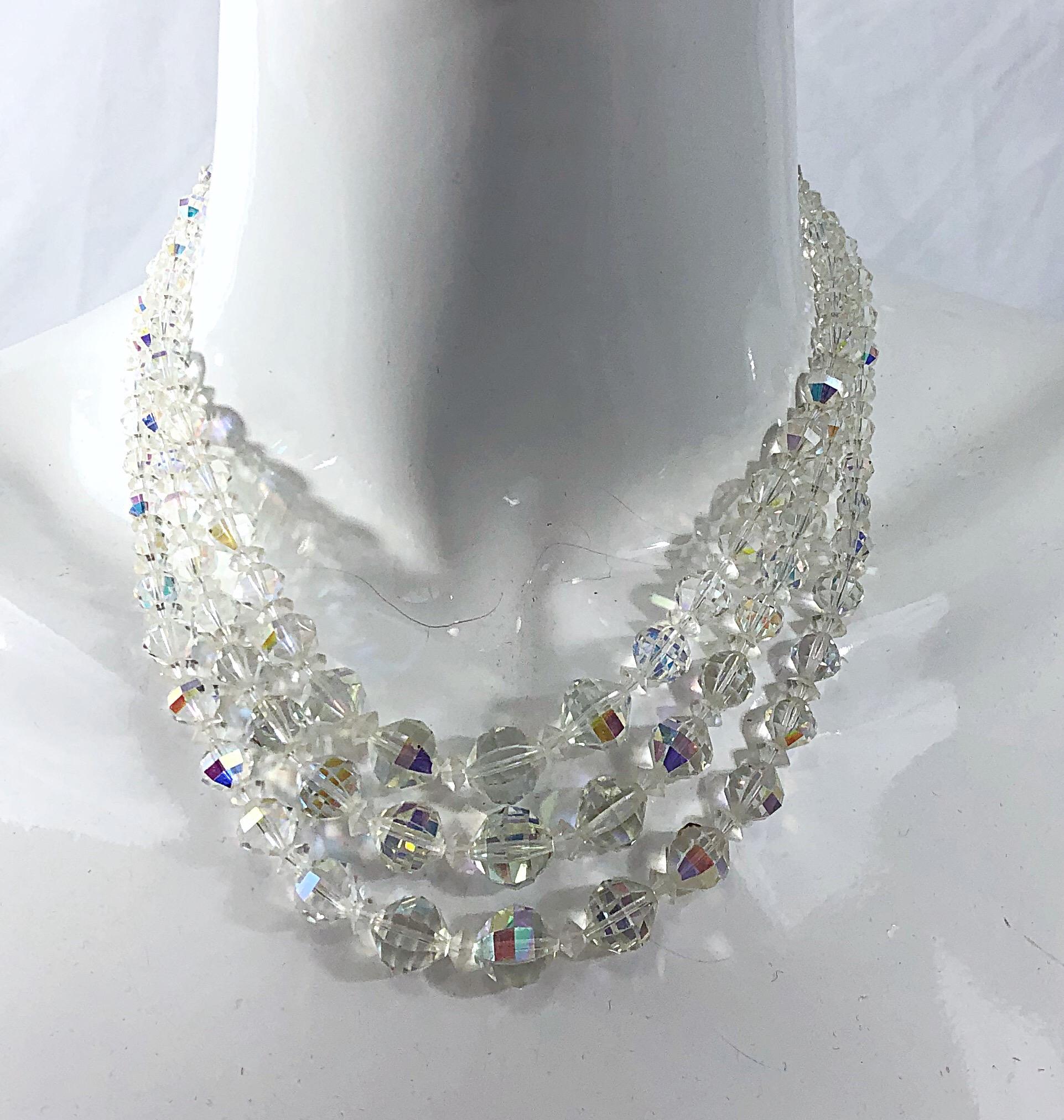 vintage 3 strand crystal necklace